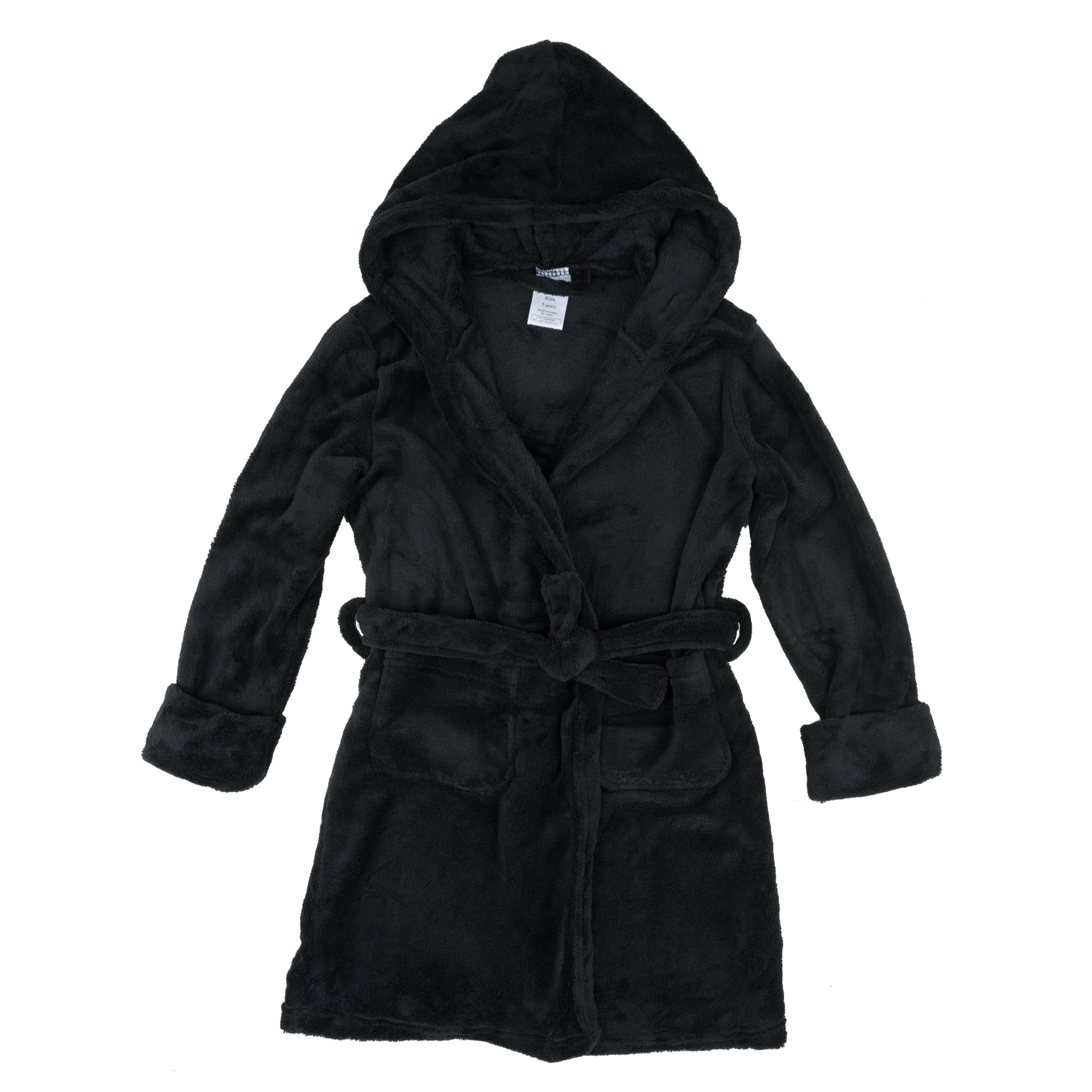 Leveret Kids Neutral Hooded Fleece Robe with Pockets
