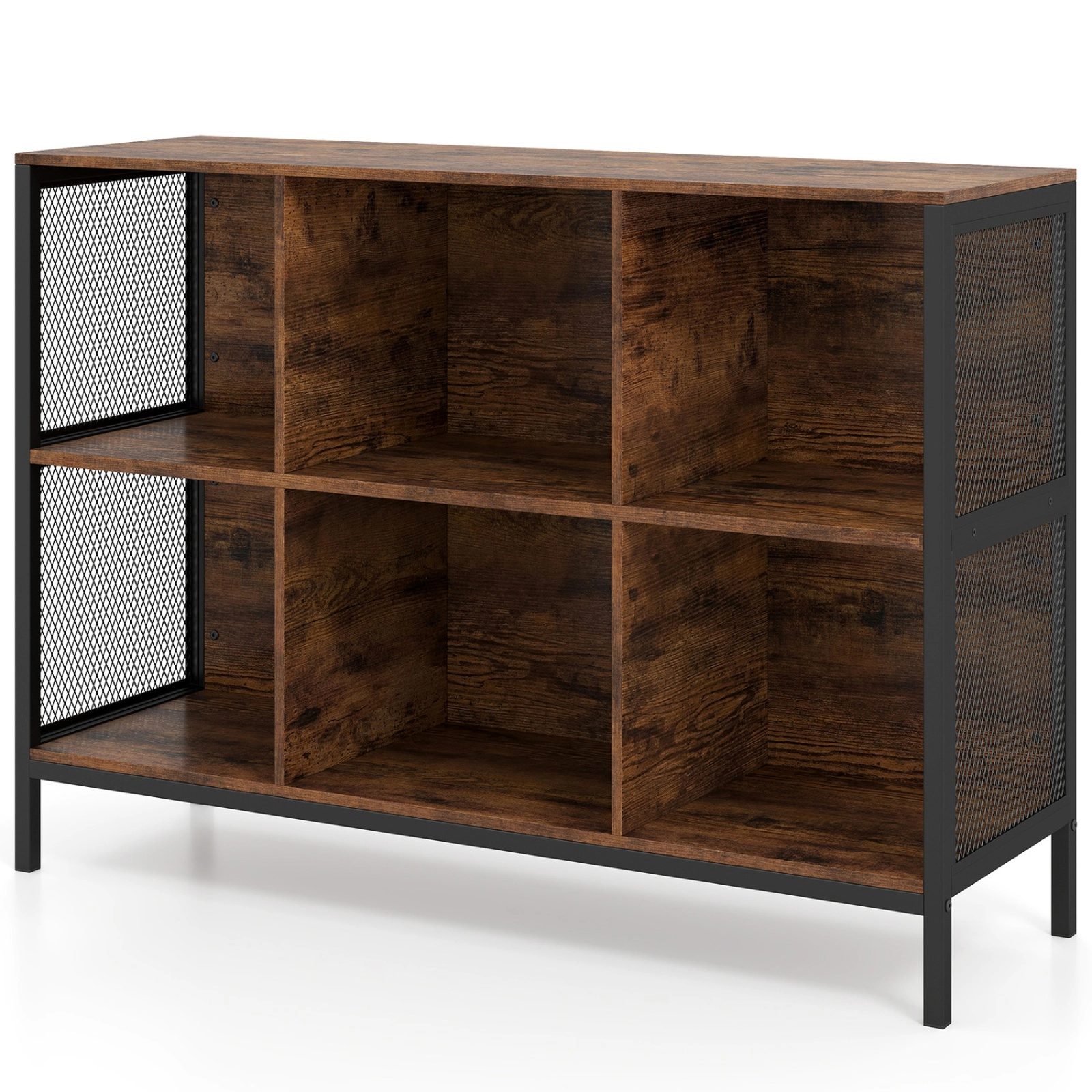 SUGIFT 6-Cube 42-in Wide Horizontal Bookshelf with Metal Frame and Accent Cubby Shelf for Living Room