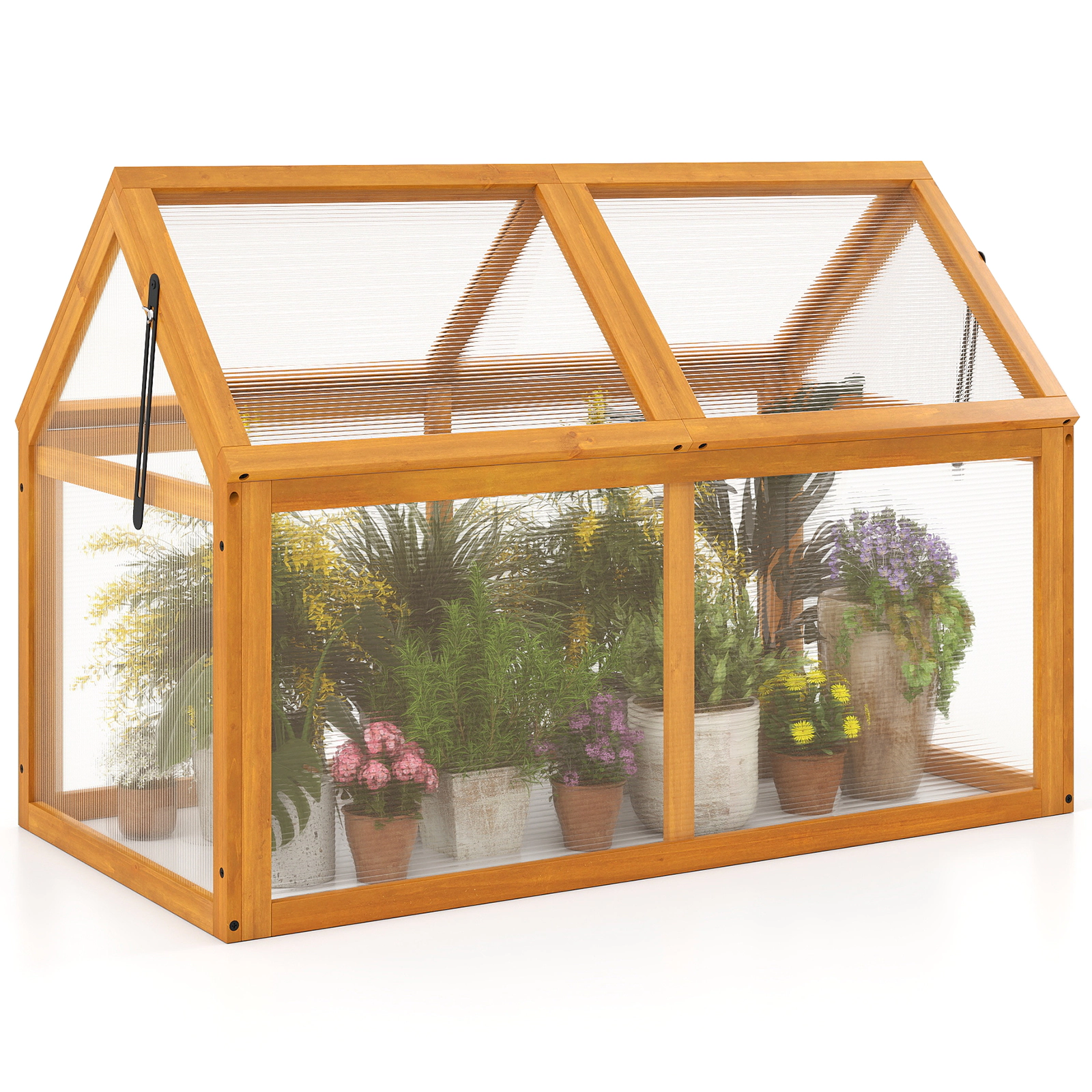LJG Wood Cold Frame Greenhouse Raised Flower Planter Protection with Adjustable Roof