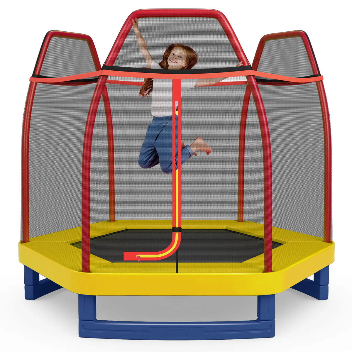 SUGIFT 7.3-Foot Kids Recreational Bounce Jumper Trampoline with Enclosure Net 150-lb Capacity Ages 3+ As Picture Shows