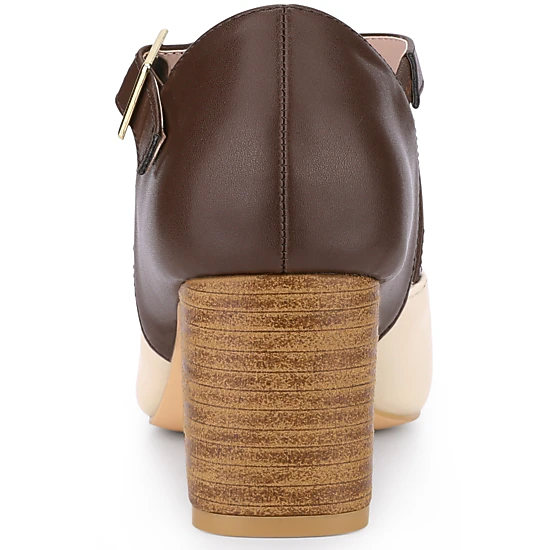 BLISSFUL STEP Women Faux Leather Square Toe Mary Jane Chunky Heels ...