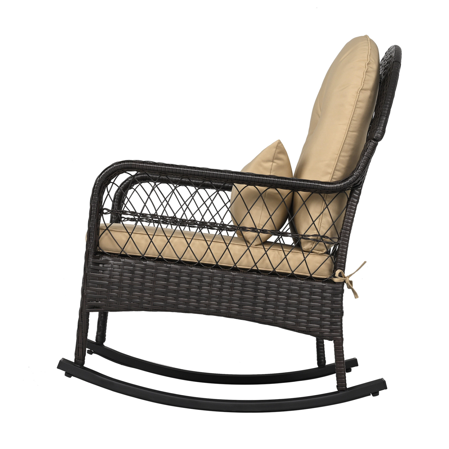 LJG Outdoor Wicker Rocking Chair with Anti-Tip Stoppers 400 LBS for Porch Deck