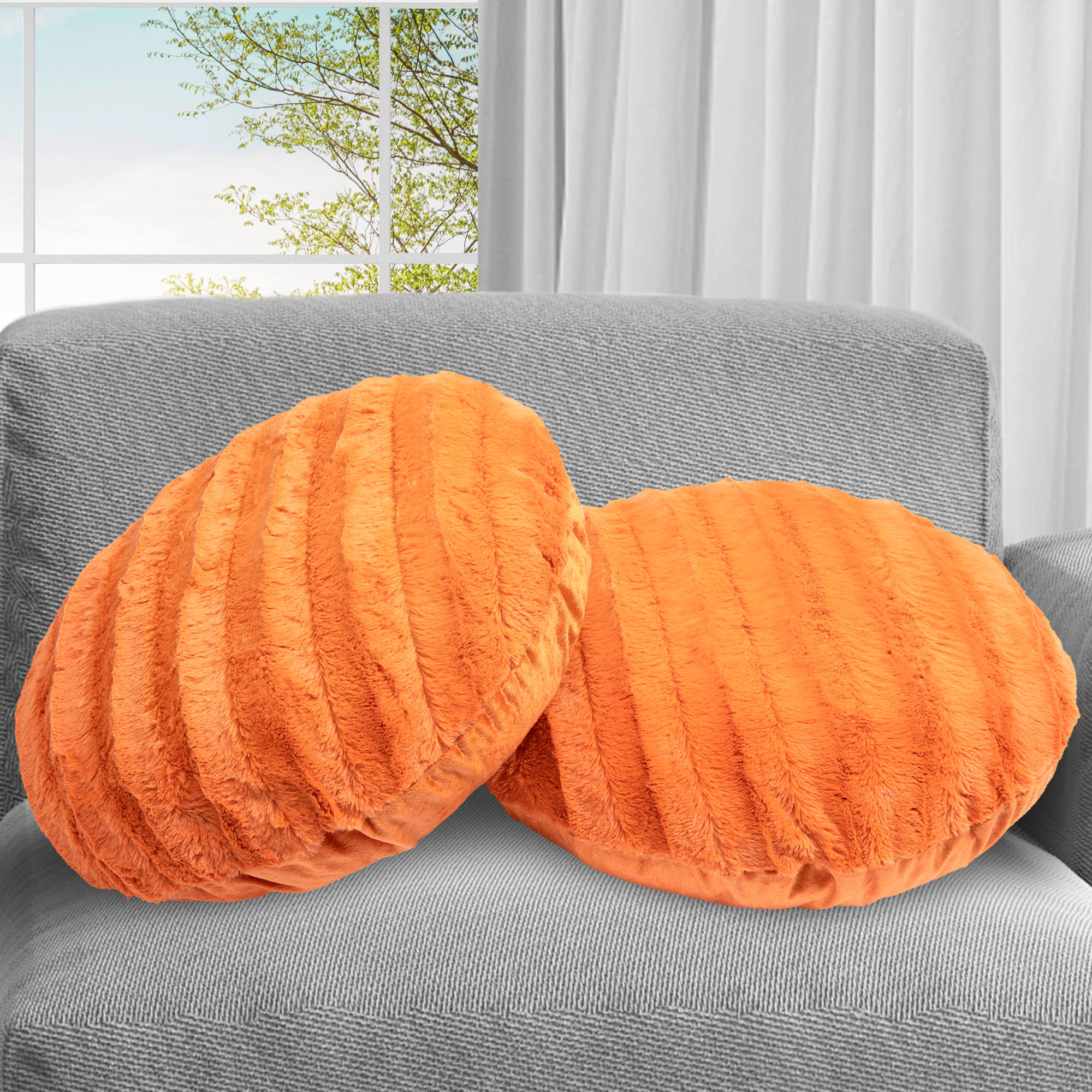 Cheer Collection 18-Inch Round Faux Fur Decorative Throw Pillows with Inserts, 2-Pack