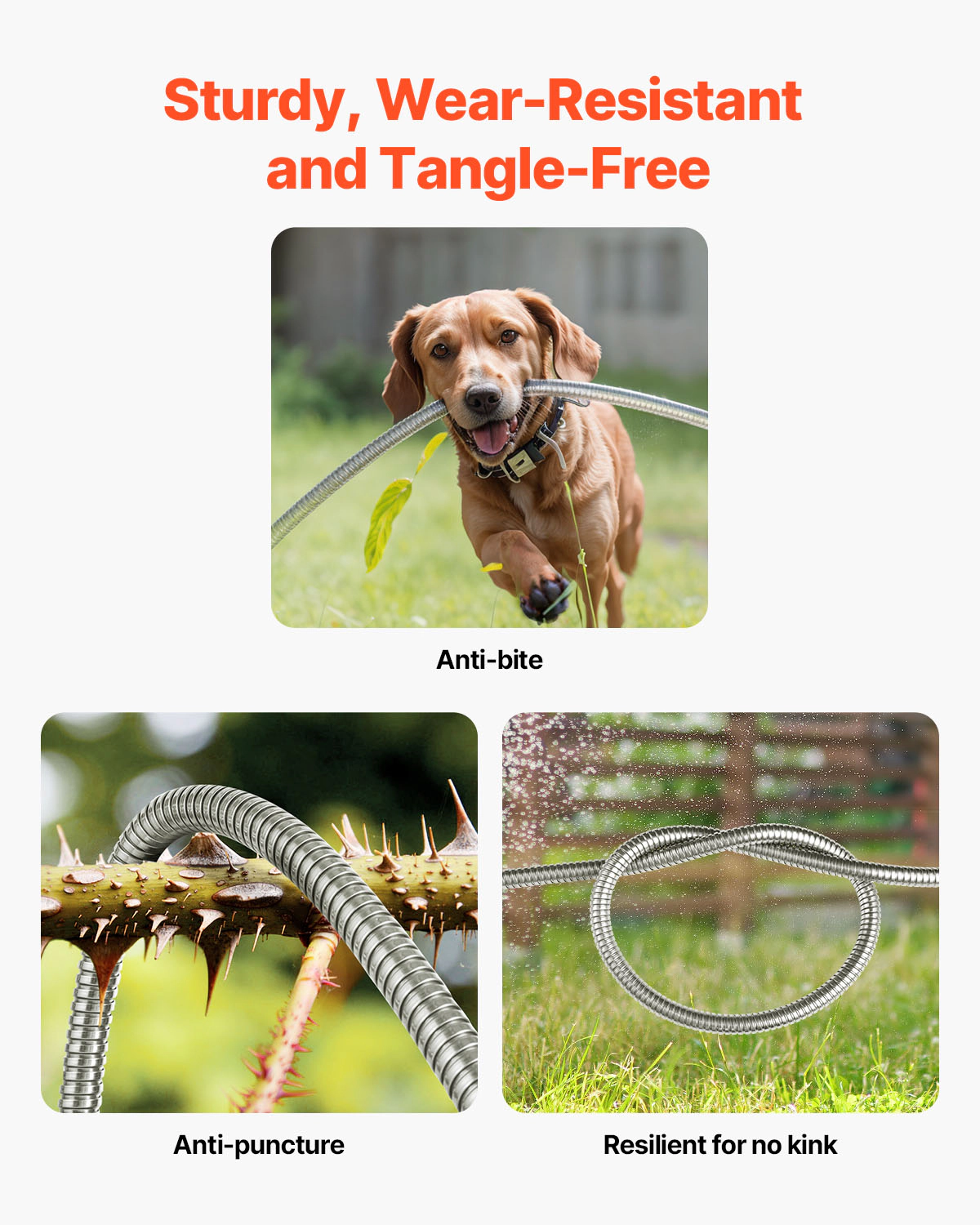 HONGGE 50 ft Stainless Steel Garden Hose, Rust-Proof Lightweight Metal Hose with 10-Function Spray Nozzle