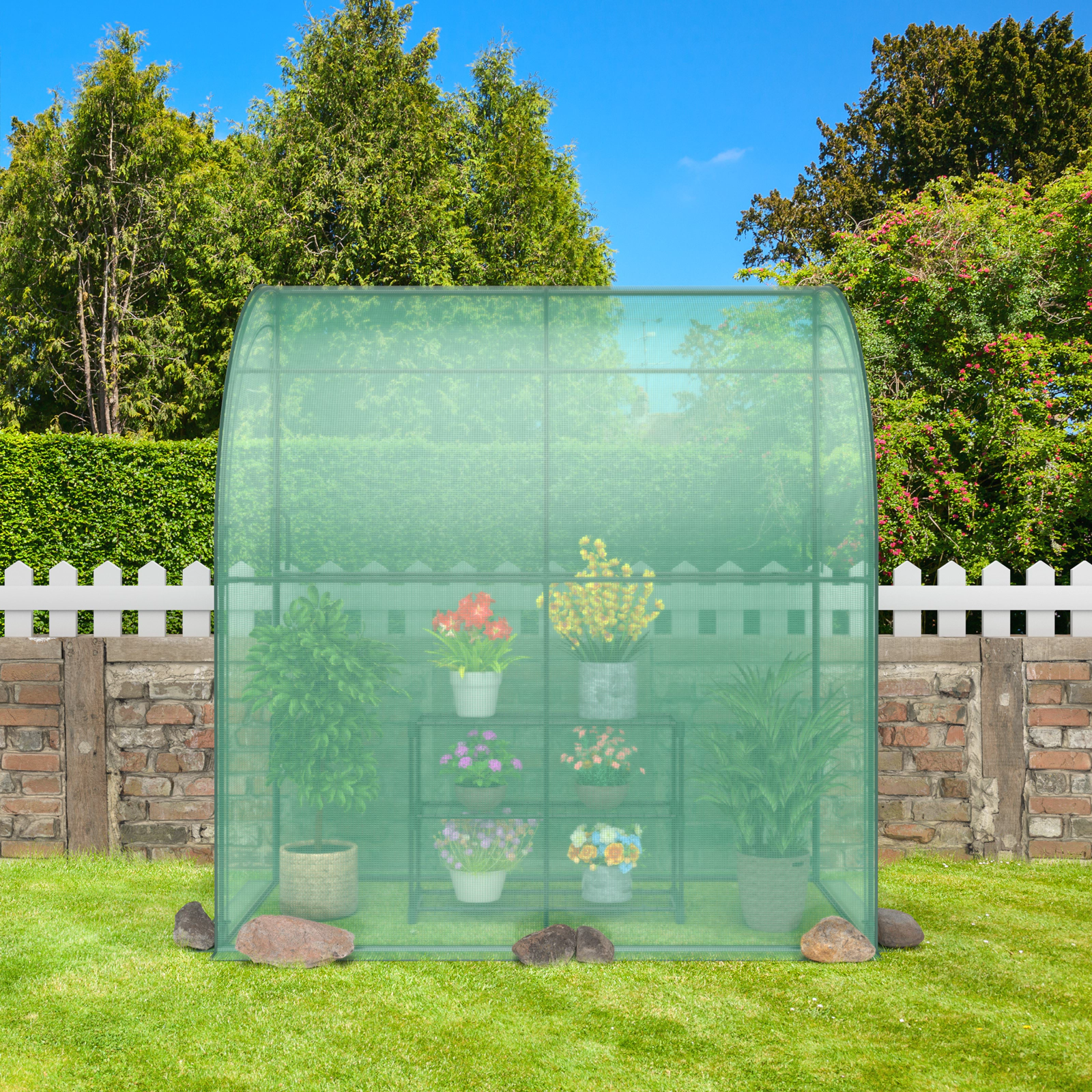 SUGIFT Lean-to Greenhouse Green 78 x 38.5 x 84.5 in Wall Greenhouse with 3-Tier Flower Rack