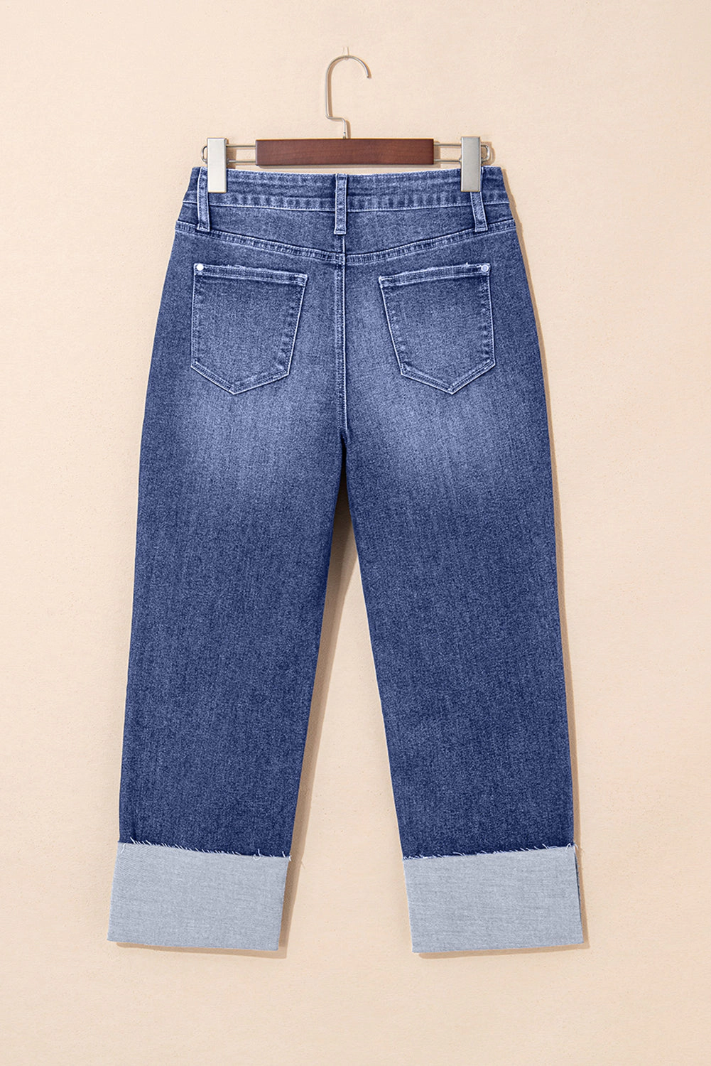 Threaded Pear Women's Jacy Cuffs Distressed Straight High Waist Jeans