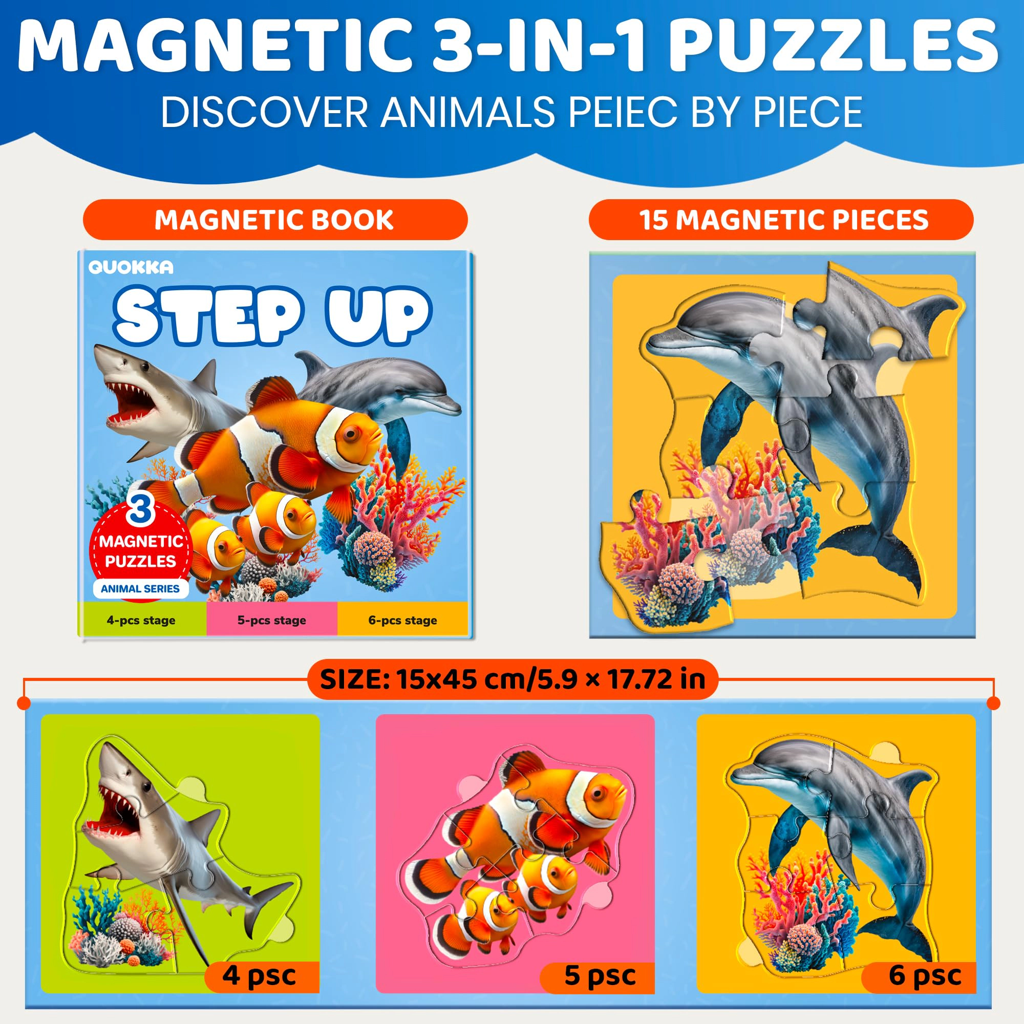 QUOKKA Magnetic Puzzle Book Set for Kids Ages 3+, Ocean, Safari and Wild Animal Themes