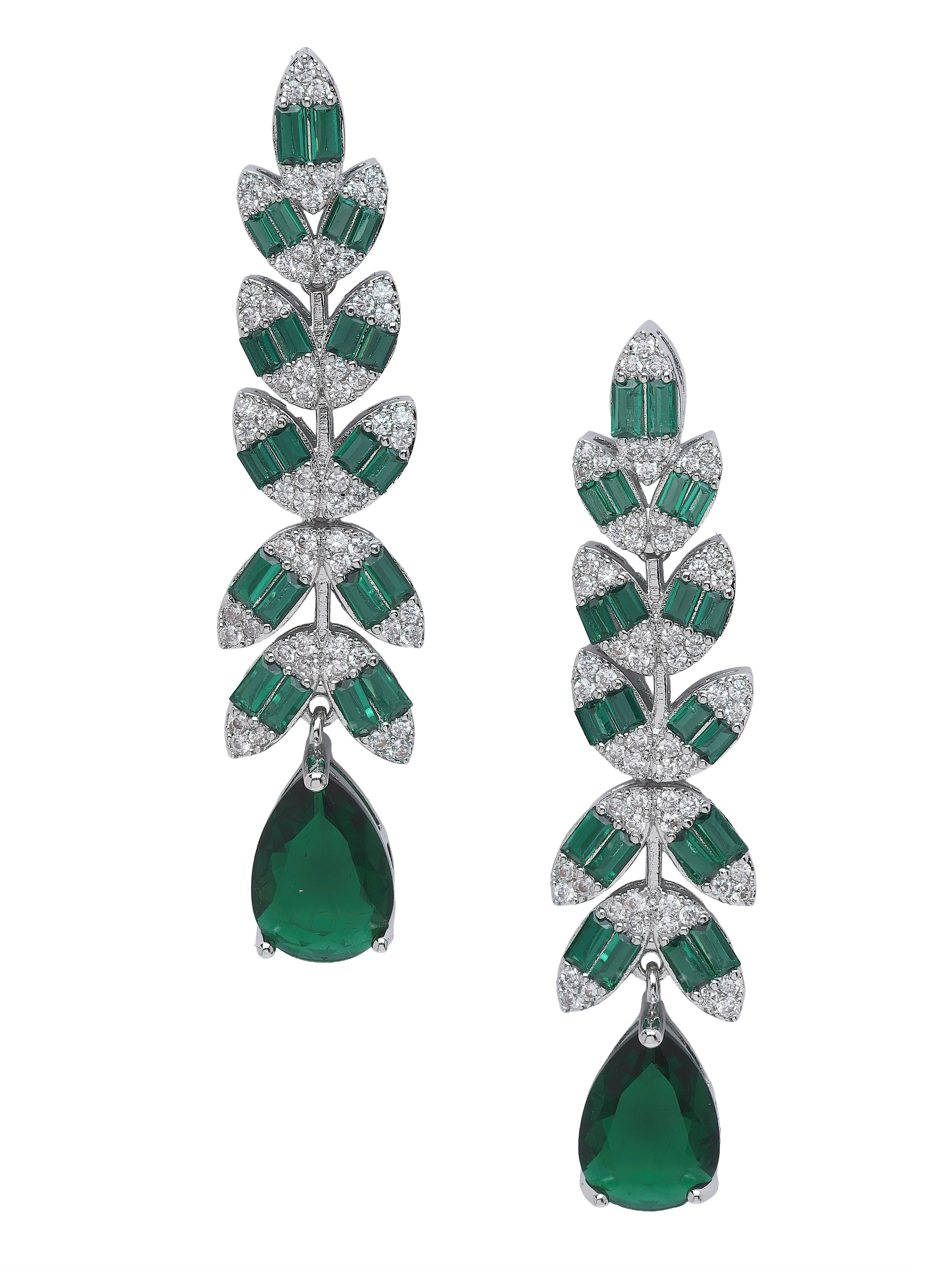 AGP PARIS Womens Leaf Baguette Waterfall Statement Drop Earrings