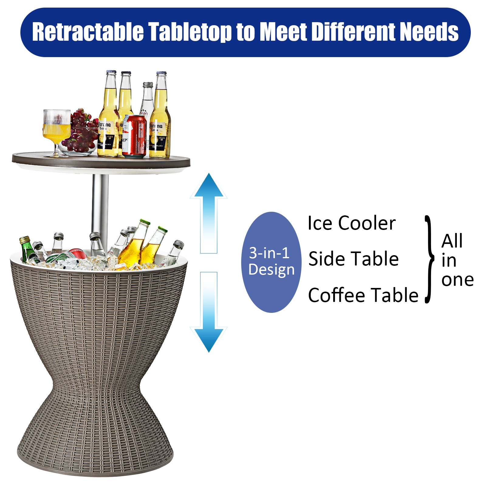 SUGIFT 3-in-1 Patio Cooler Bar Table, 8-Gal Ice Bucket, Adjustable Height