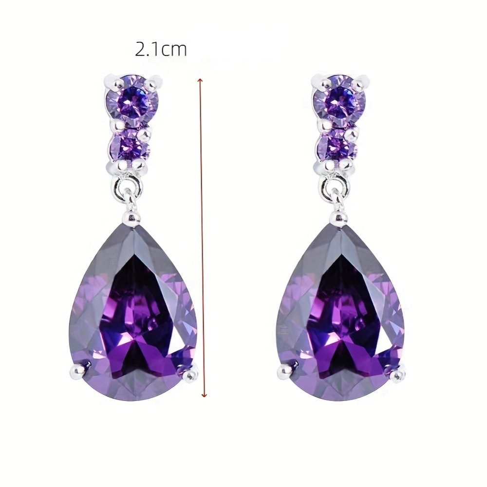 White Gold Plated Waterdrop Purple Cubic Zirconia Dangle Earring