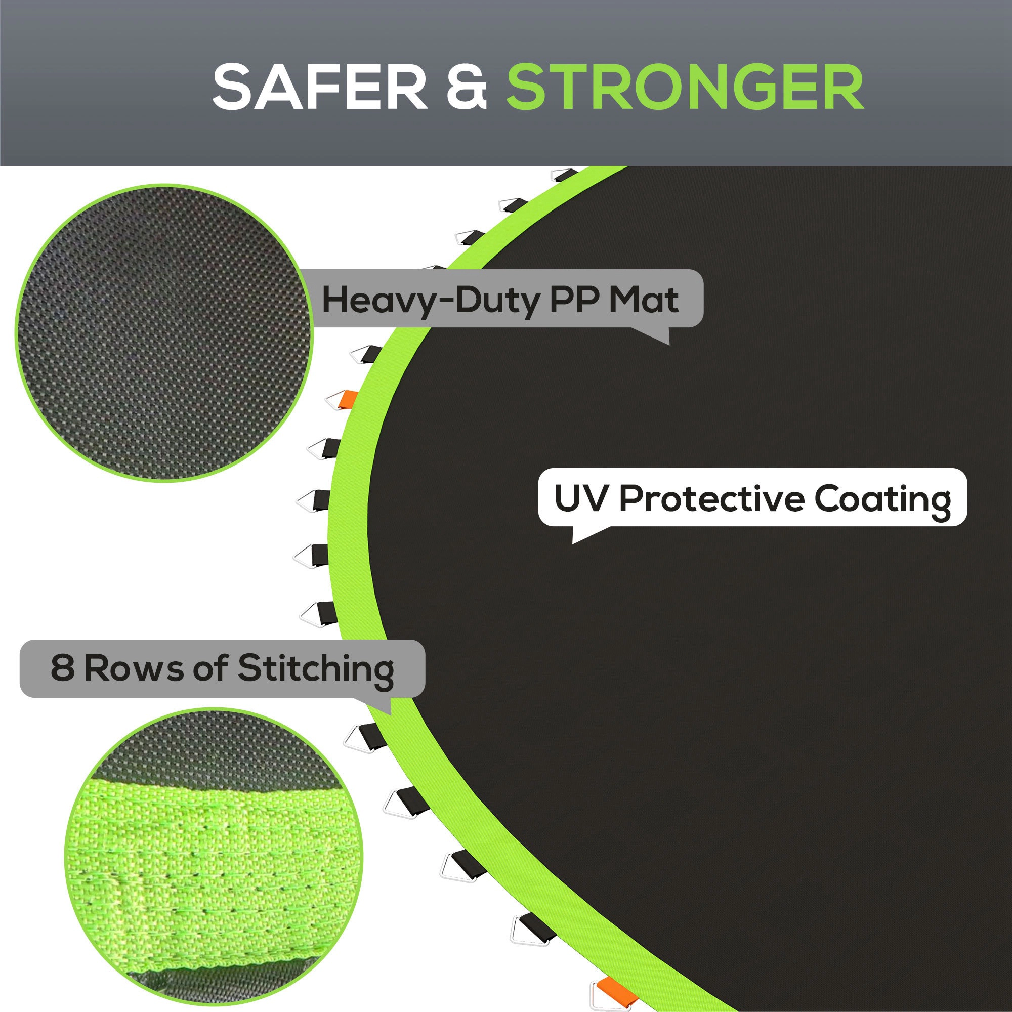 HONGGE Trampoline Replacement Mat, Fits 12' Trampoline w/ 72 V-Hooks & 5.5" Springs (Spring & Frame not Included)