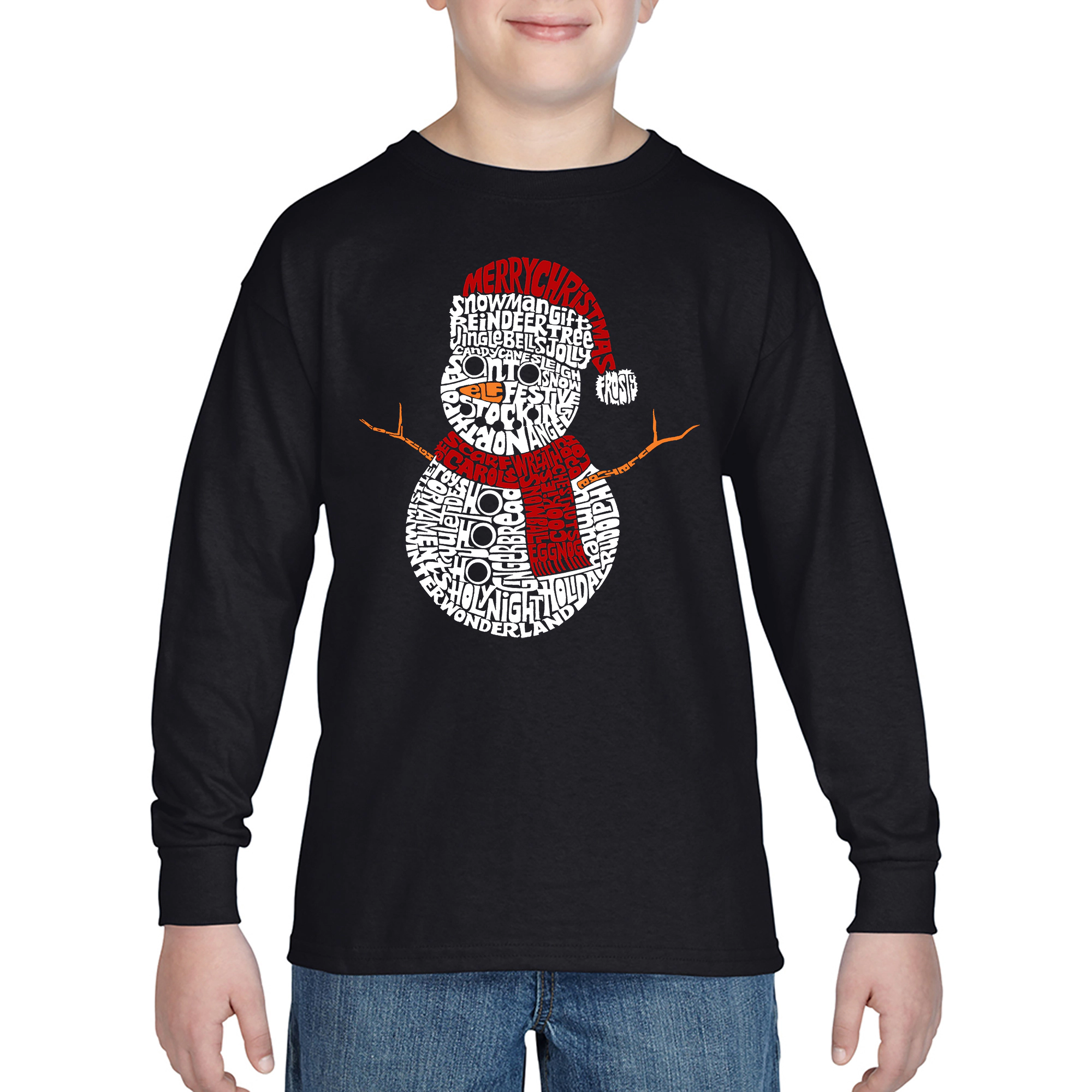 LA Pop Art Boys Long Sleeve T-Shirt - Christmas Snowman