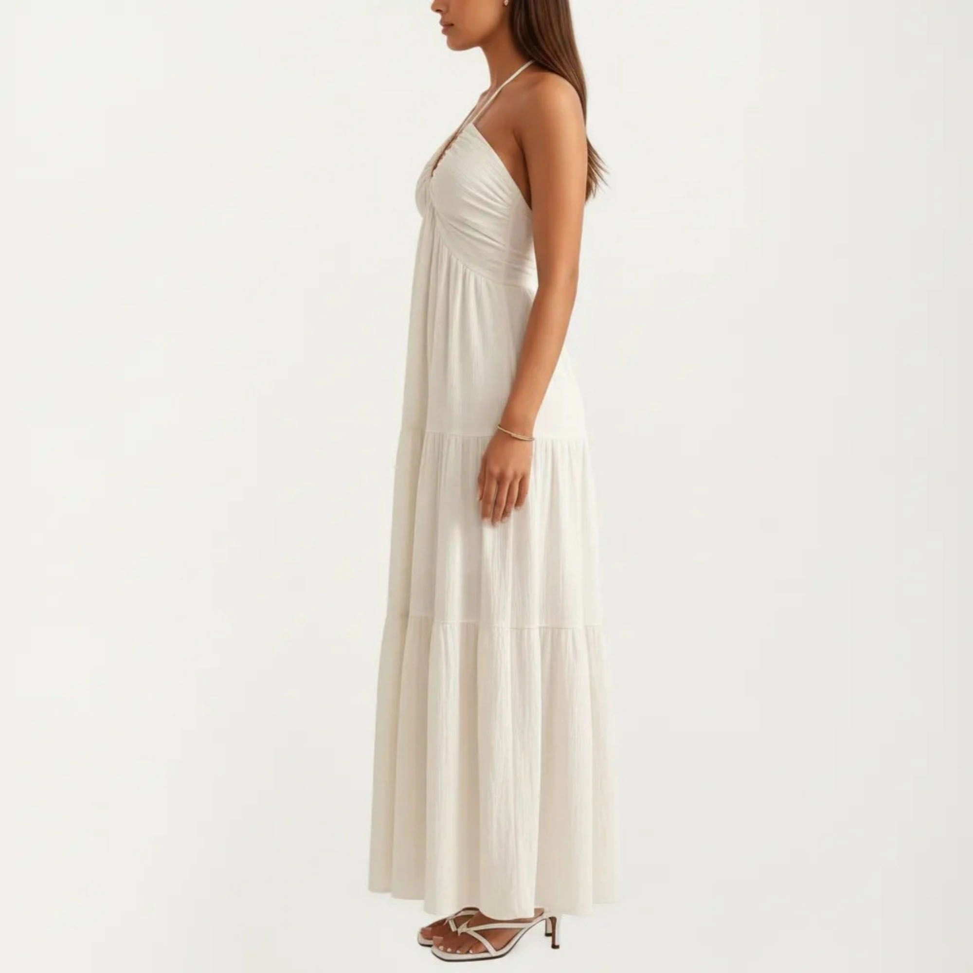 Anna-Kaci Womens Halter Neck Twist Front Tiered Maxi Dress
