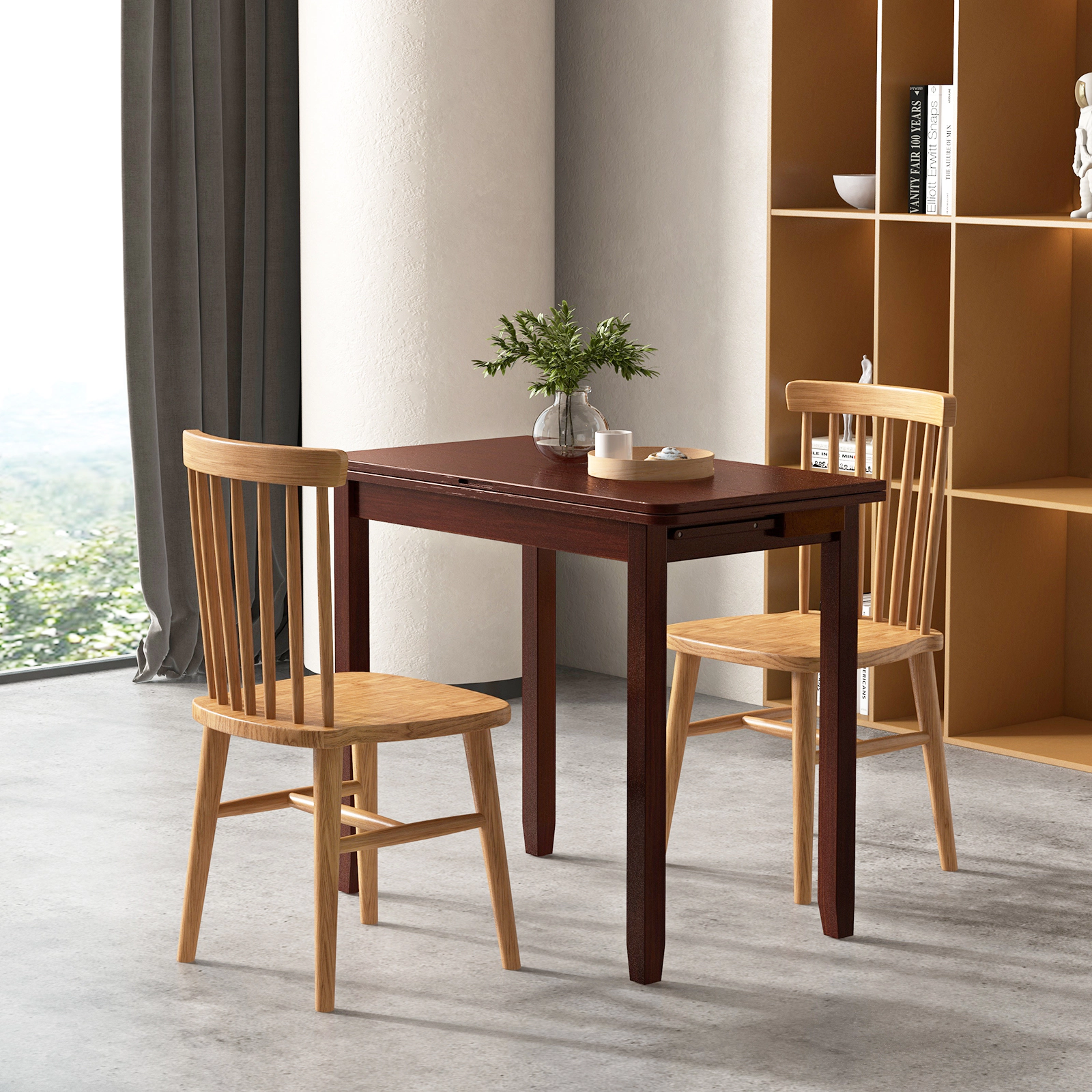 LJG Mid Century Folding Dining Table for 4 People Extendable Kitchen Table with Hidden Storage