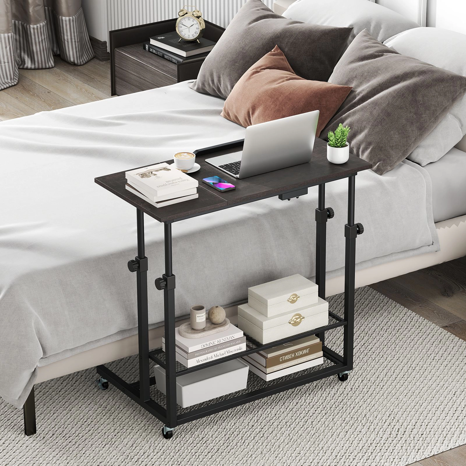 SlickBlue Adjustable Computer Desk Cart with Wheels and Tilt Work Surface