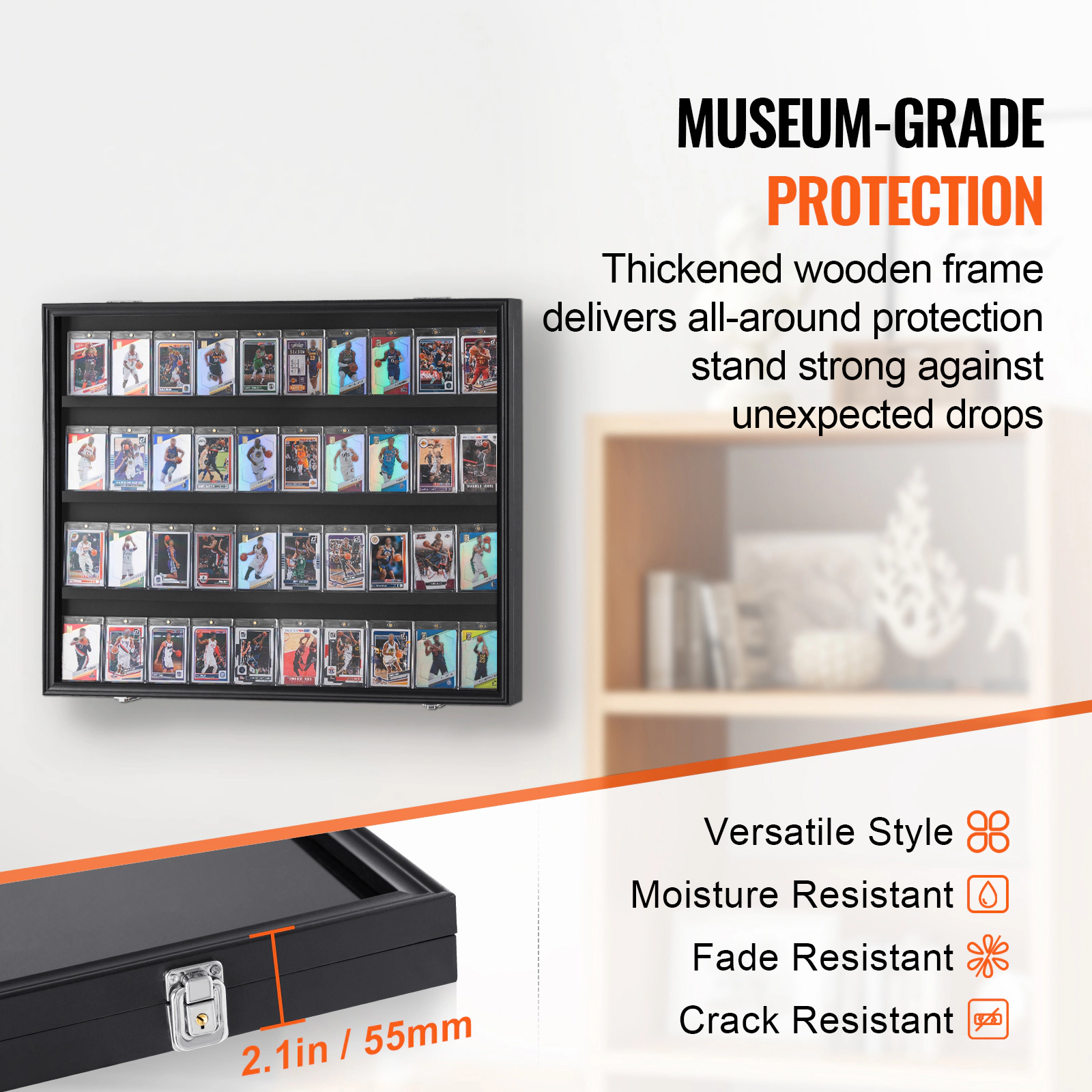HONGGE Jersey Display Frame Case Large Lockable Sport Jersey Shadow Box with 98% UV Protection PC Glass and Hangers for