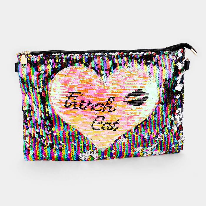 FASHNZFAB Sequin Heart Crossbody Clutch Bag
