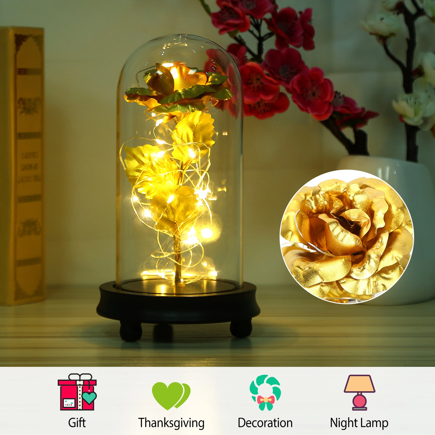 IMounTEK Unisex LED Foil Rose Light With Glass Dome