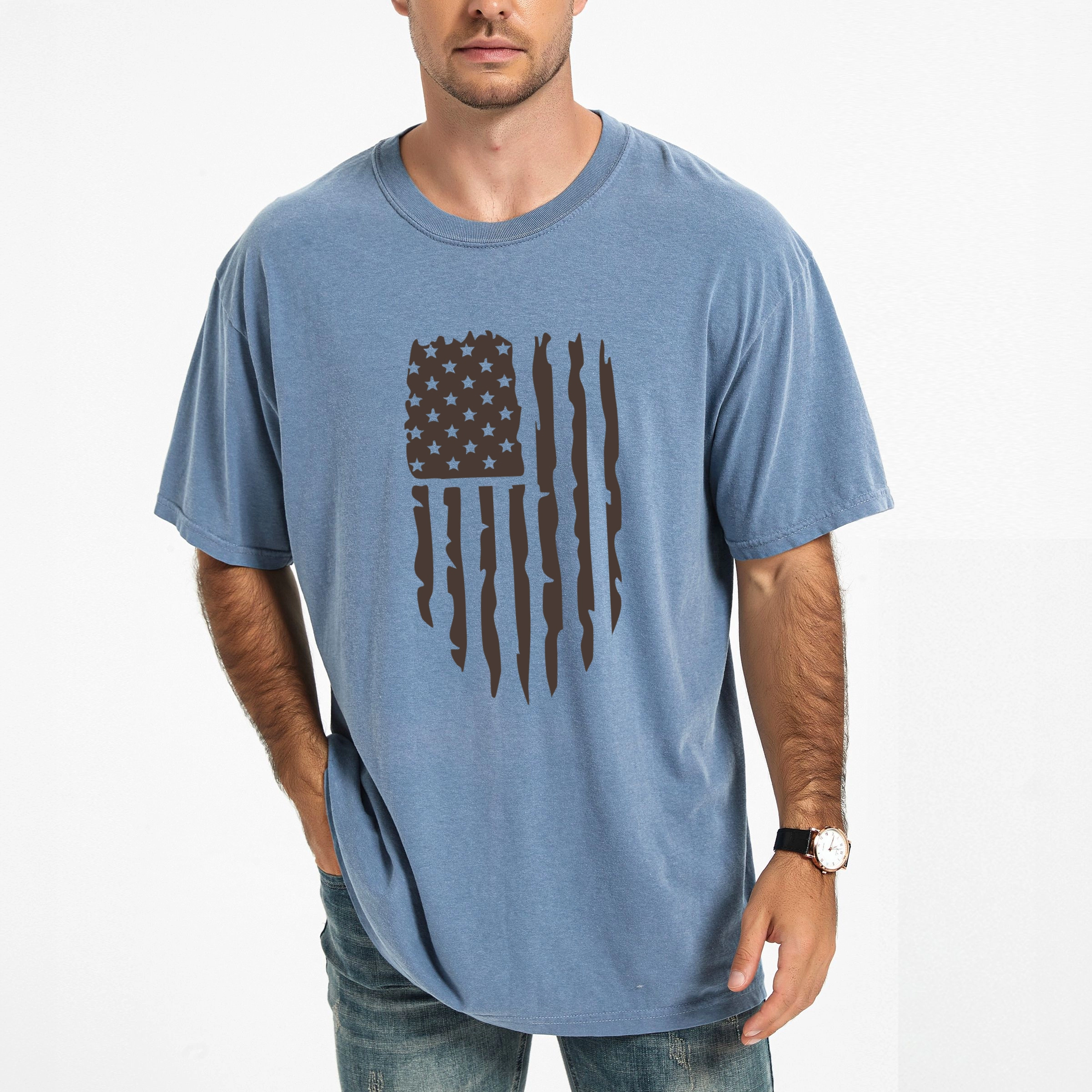 Simply Sage Market - American Flag Distressed Men's Garment Dyed Graphic T-shirt