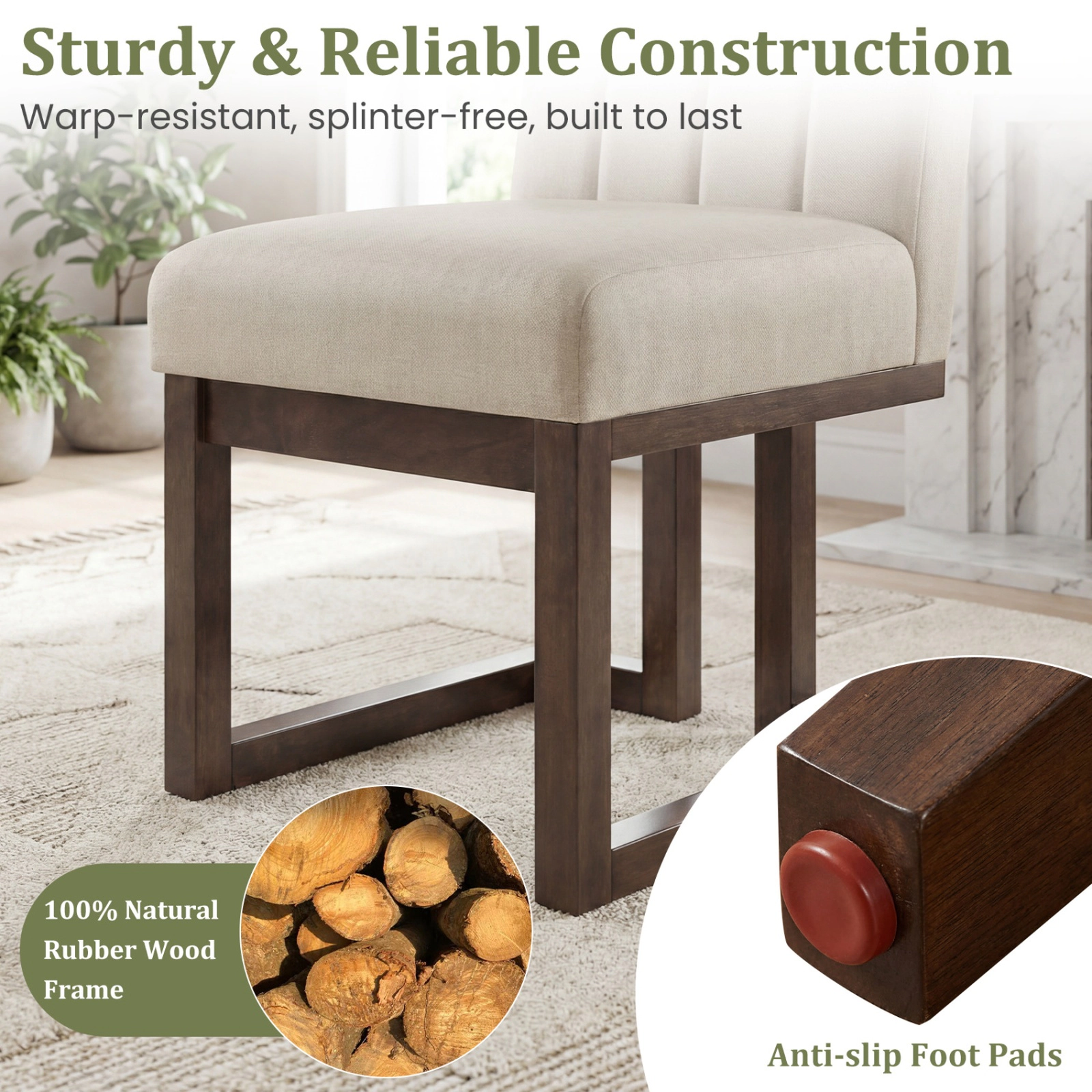 SUGIFT Set of 2 Walnut Farmhouse Dining Chairs, Upholstered, 20-Inch Seat Height