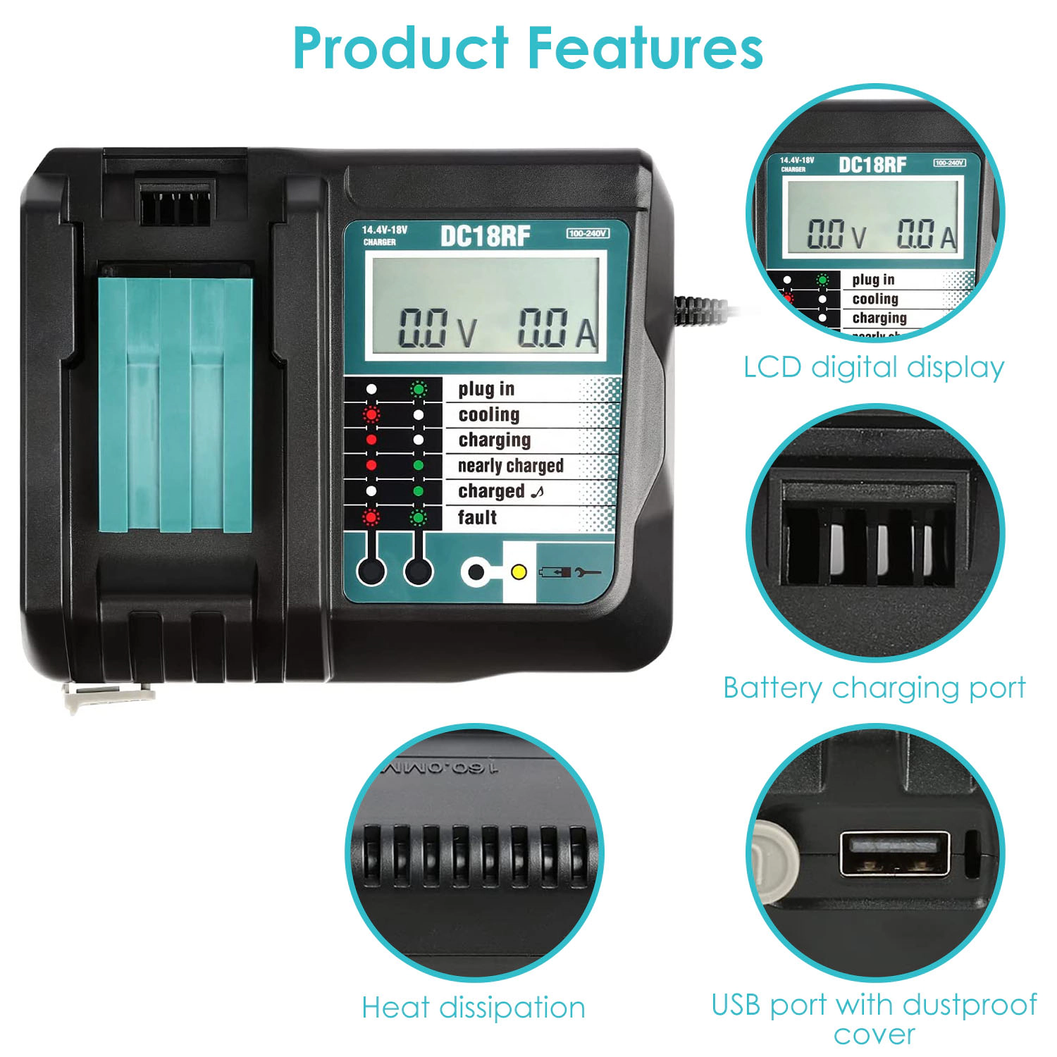 GBruno LCD Battery Charger For Makita 14.4-18V