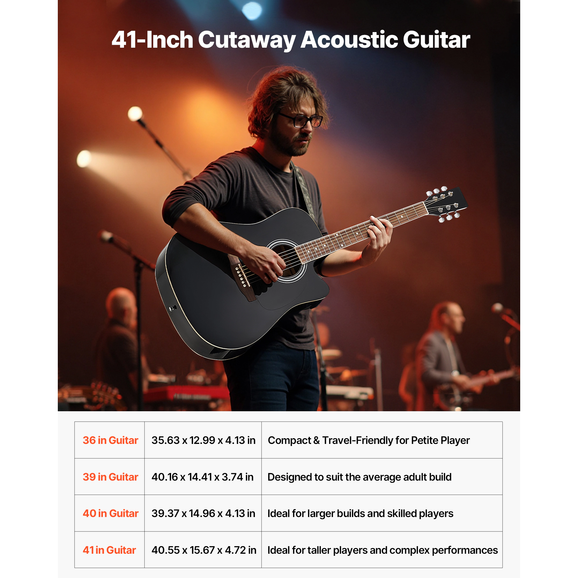 HONGGE 41 in Cutway Acoustic Guitar 6-String Solid Spruce Top Beginner Bundle with Gig Bag Tuner Strap Strings Picks