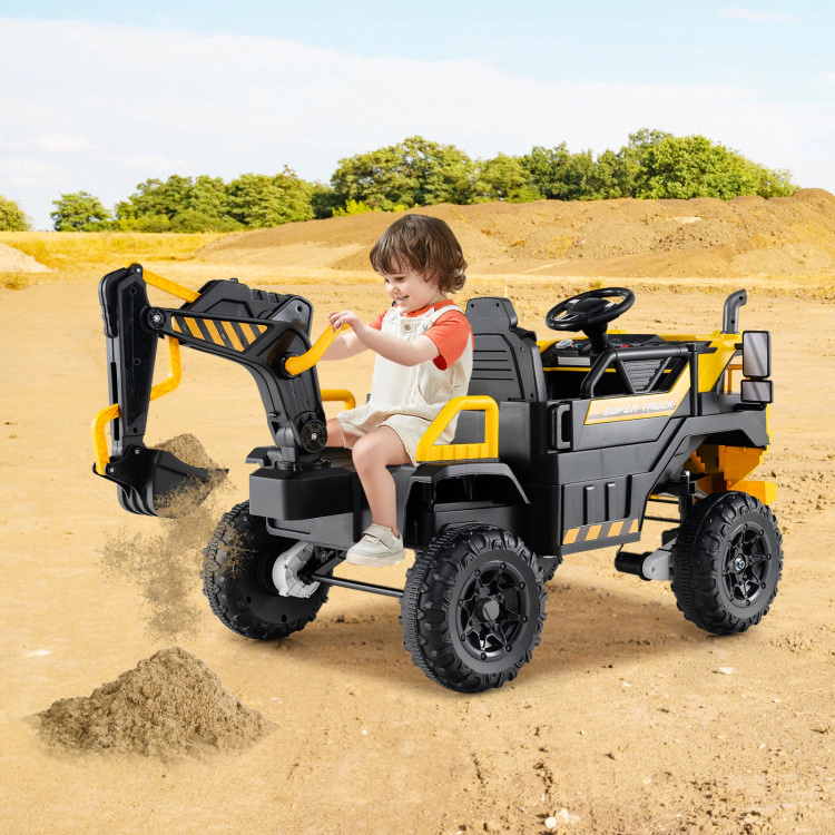 Hivvago 24V Ride On Excavator 4WD 2-Seater with Remote Control and Digging Arm