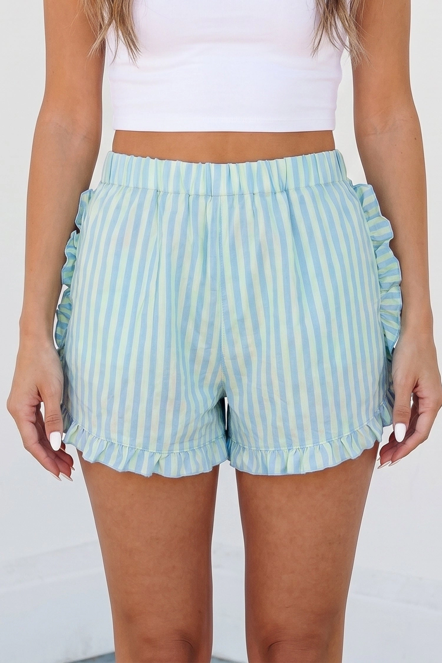 Threaded Pear Women's Aspen Ruffle Trim Casual Shorts