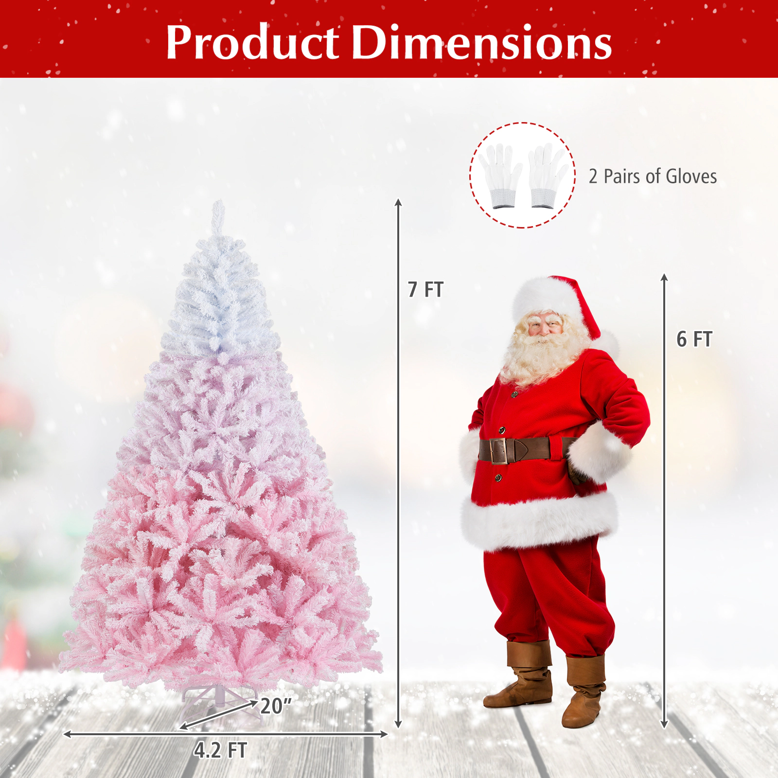 SUGIFT 7-ft Snow Flocked Artificial Christmas Tree White to Pink Gradient with 1264 Tips and Folding Stand