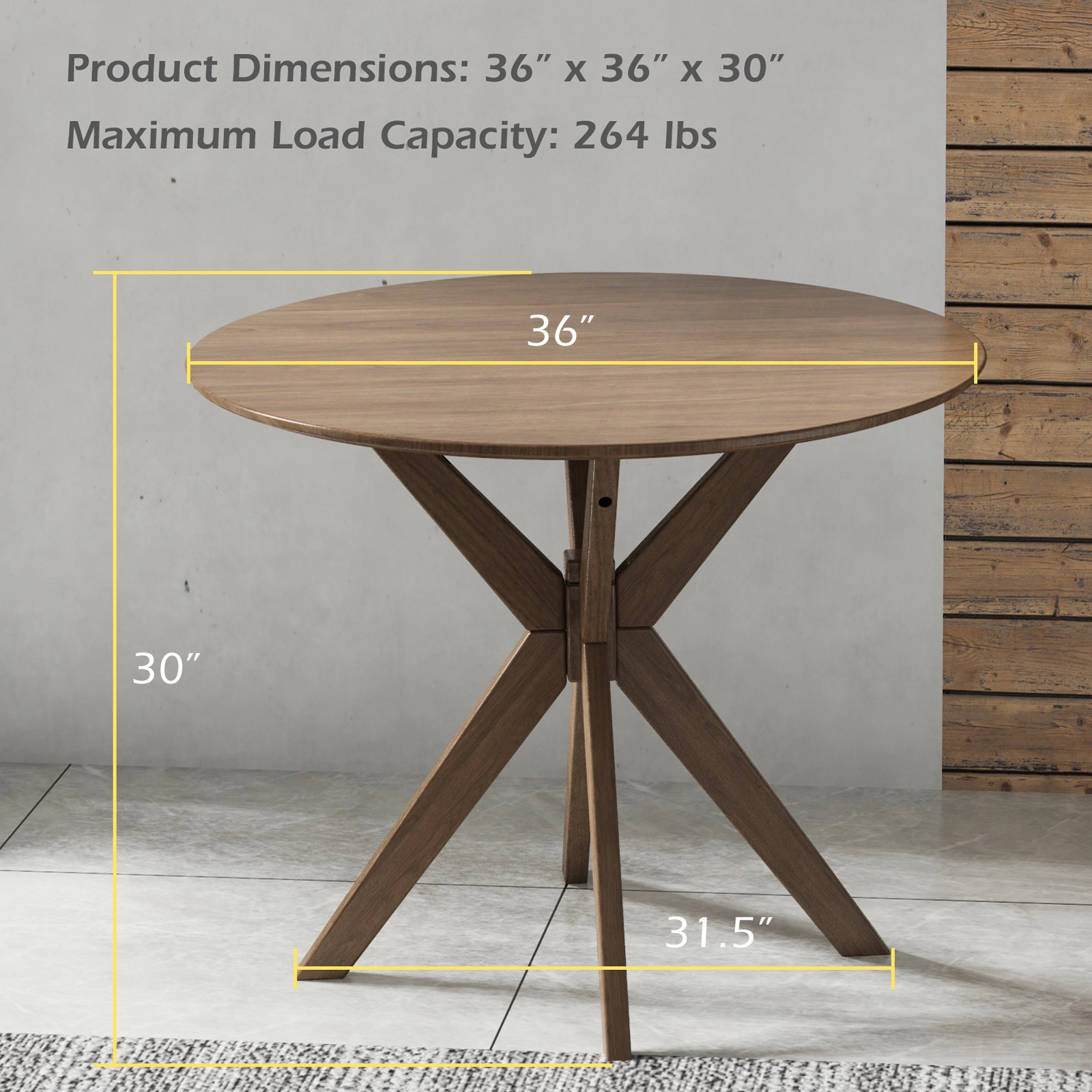 LJG 36 Inch Round Wood Dining Table with Intersecting Pedestal Base