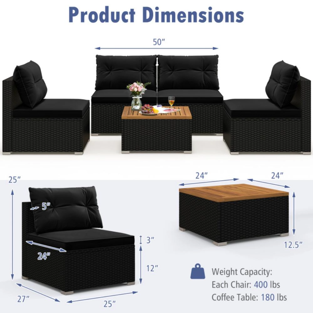 Hivvago 5 Piece Outdoor Furniture Set With Solid Tabletop And Soft Cushions