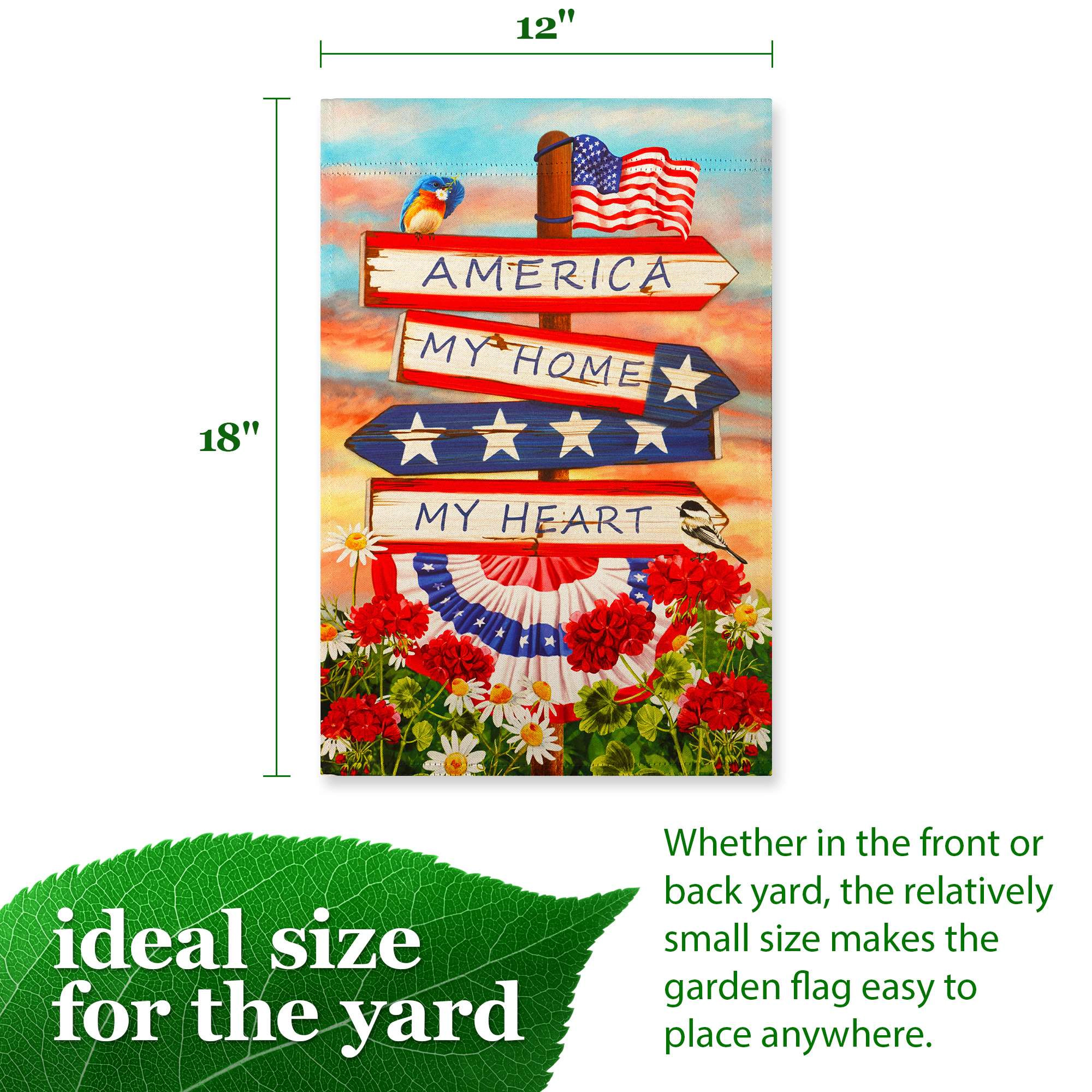 G128 America My Home My Heart Garden Flag 12x18 in Double-Sided Blockout Polyester