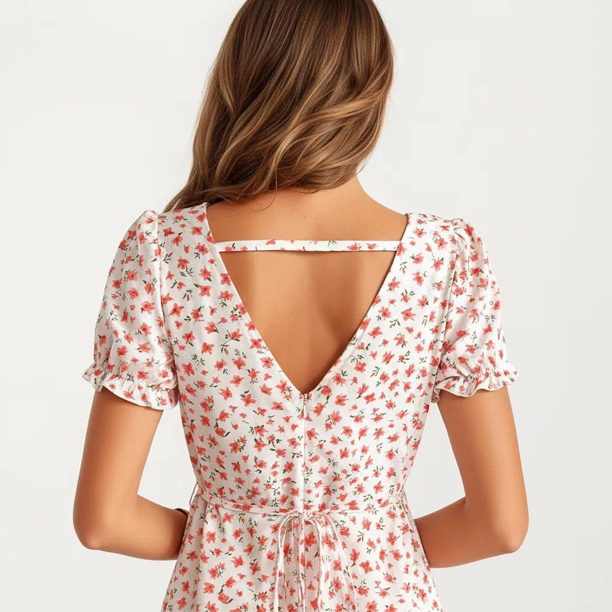 Anna-Kaci Women's Short Sleeve V-Neck Ditsy Floral Mini Dress, Fitted A-Line