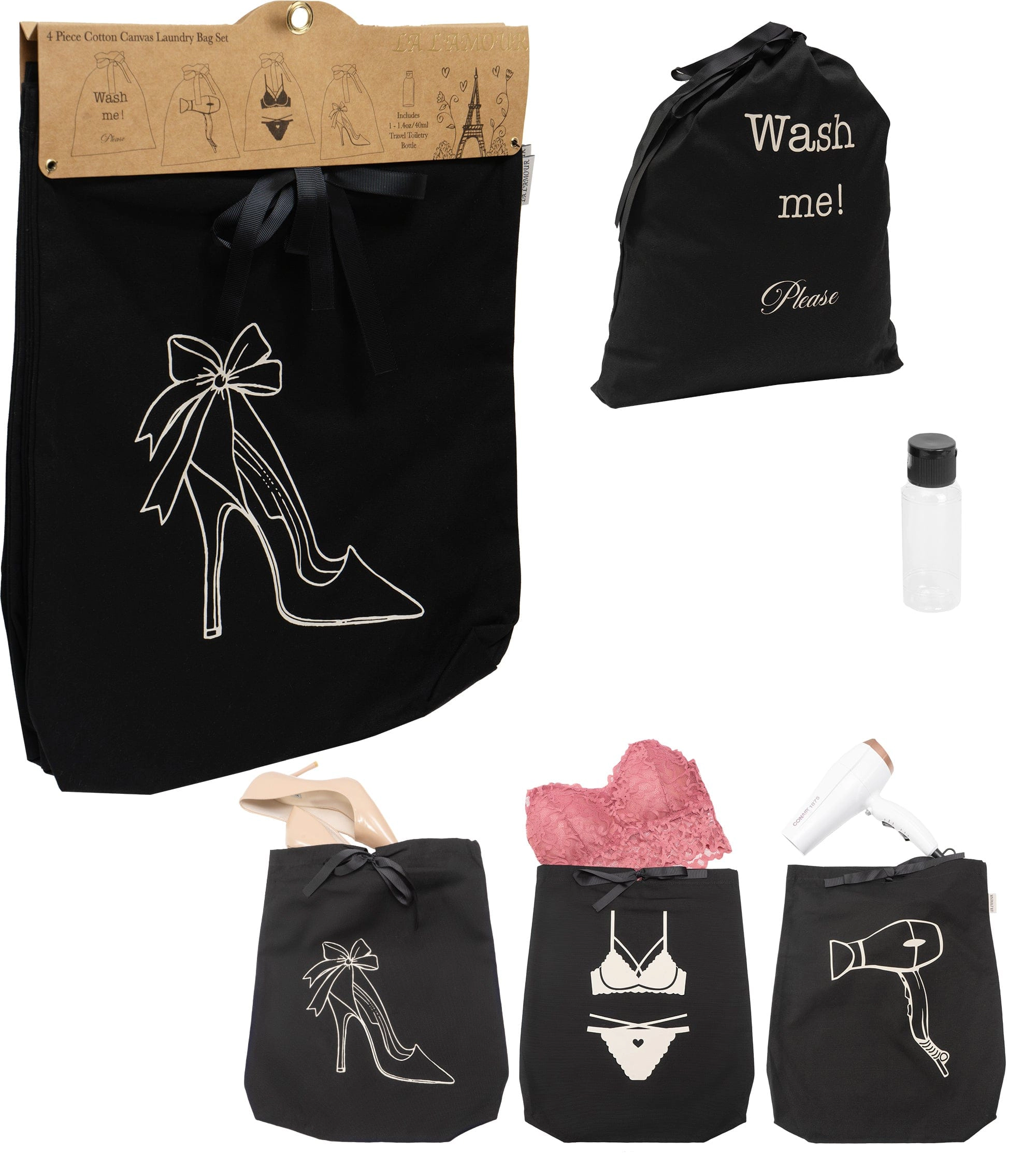 La L'Amour 8oz Cotton Canvas 4‑Piece Travel Laundry Bag Set