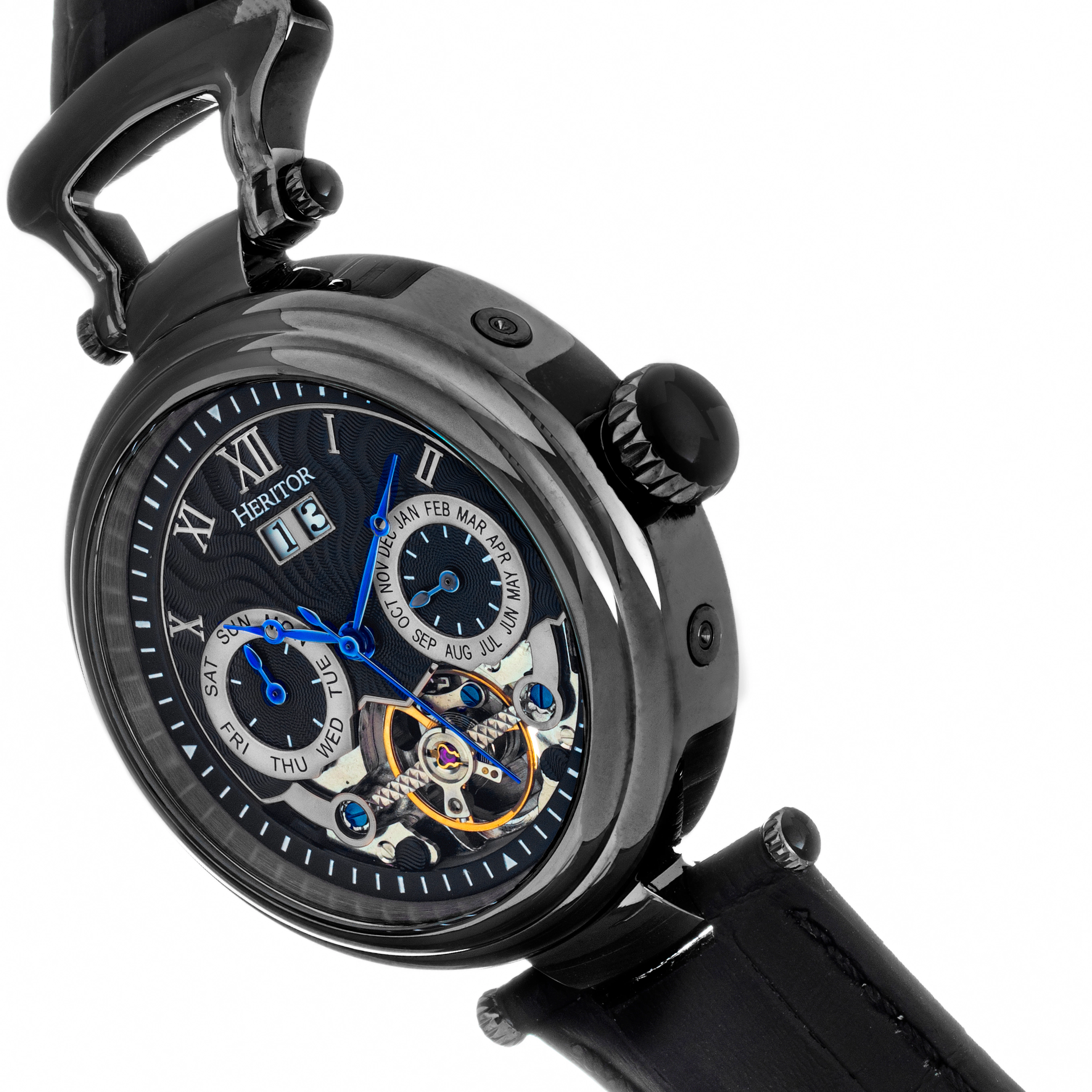 Heritor Automatic Ganzi Semi-Skeleton Leather-Band Watch