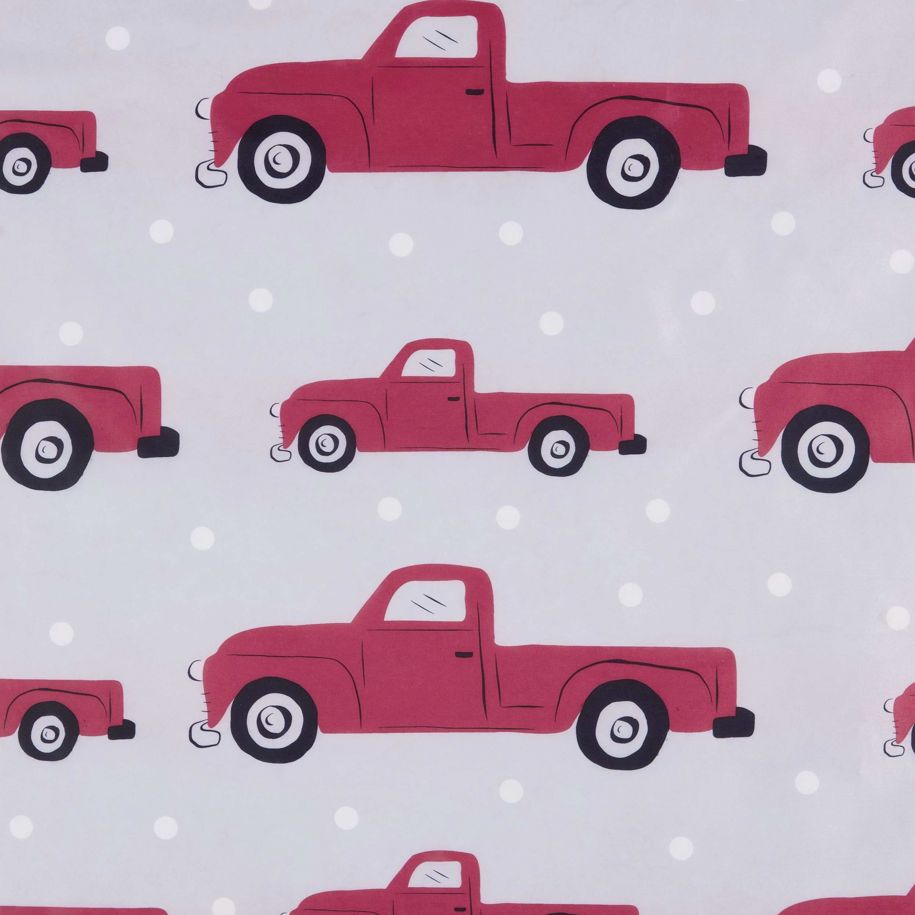 Kate Aurora Tis' The Season Holiday Christmas Trucks Fabric Shower Curtain With 12 Matching Hooks