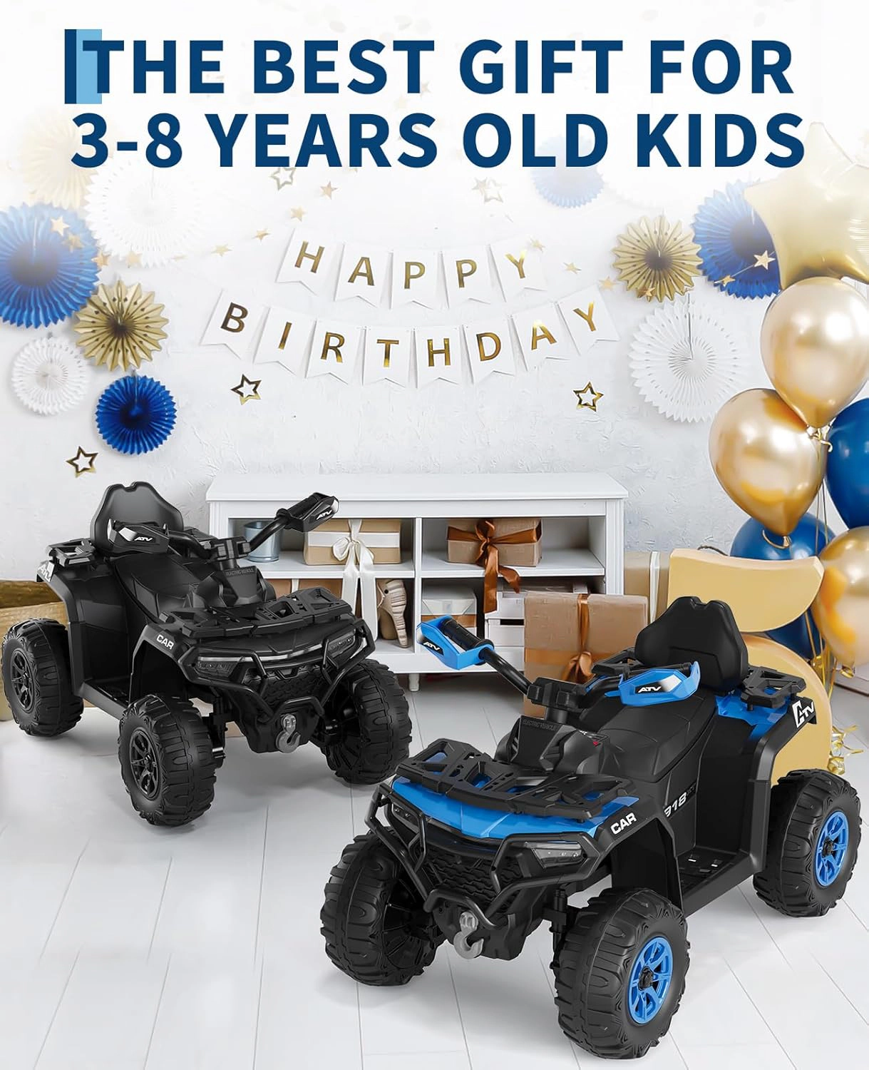 12V Kids Ride On ATV Car with Parent Remote, Off-Road 4 Wheeler w/ Suspension, LED Flag, Bluetooth, USB
