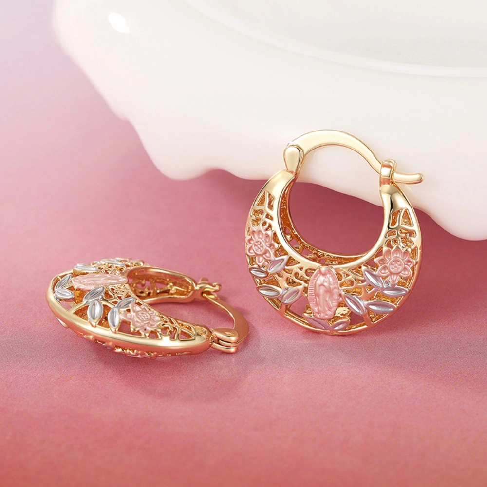 Wardrobe Whimsy Religious Flower Hollow Huggie Hoop Earrings for Women