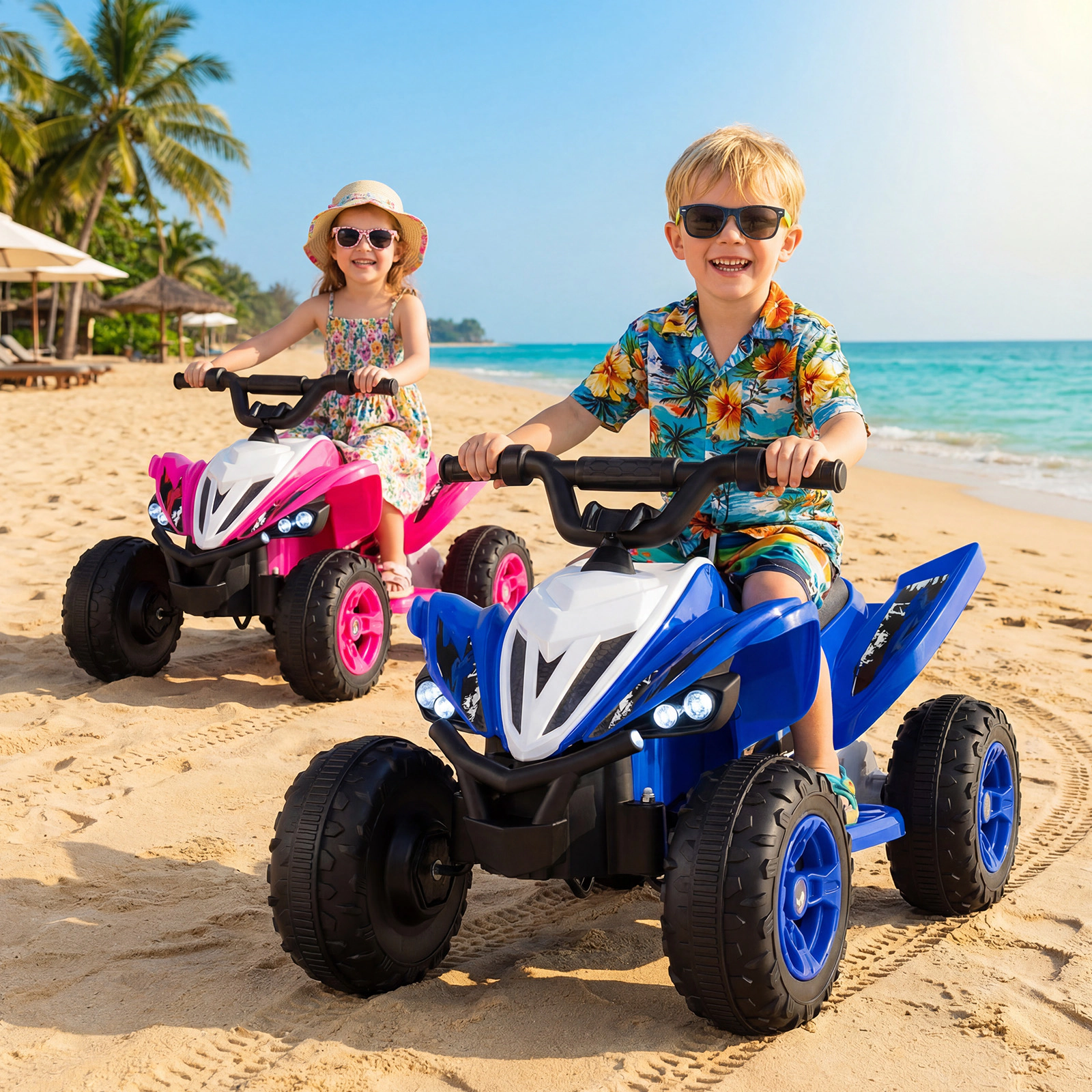 SUGIFT 12V Rechargeable Kids Ride On ATV 4-Wheeler Quad with LED Headlights 7-mph Max Speed 66-lb Capacity Ages 3+ Navy