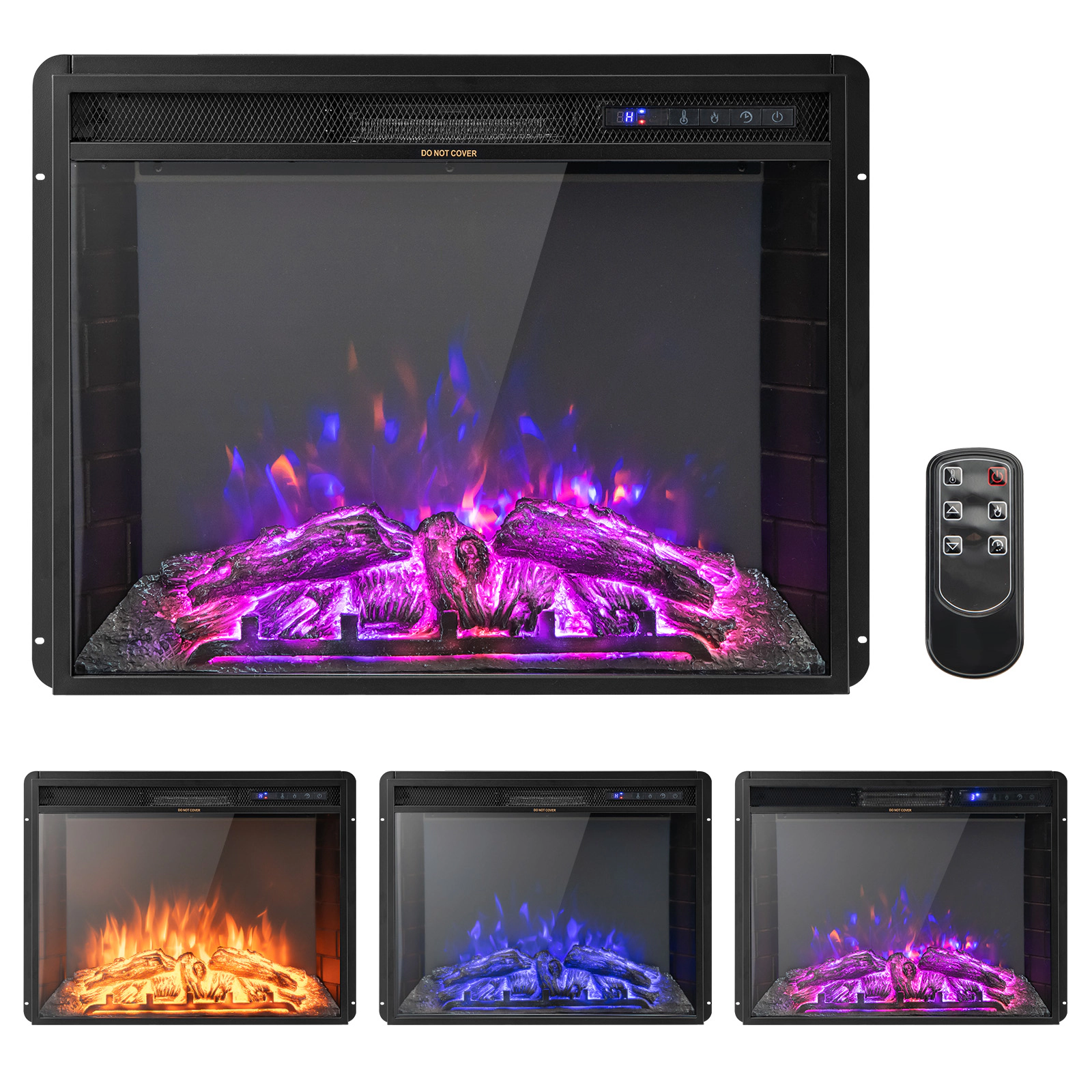 SUGIFT Recessed or Electric Fireplace 750W/1500W 5000 BTU 3-Color Flame 6-Level Brightness with Thermostat Timer