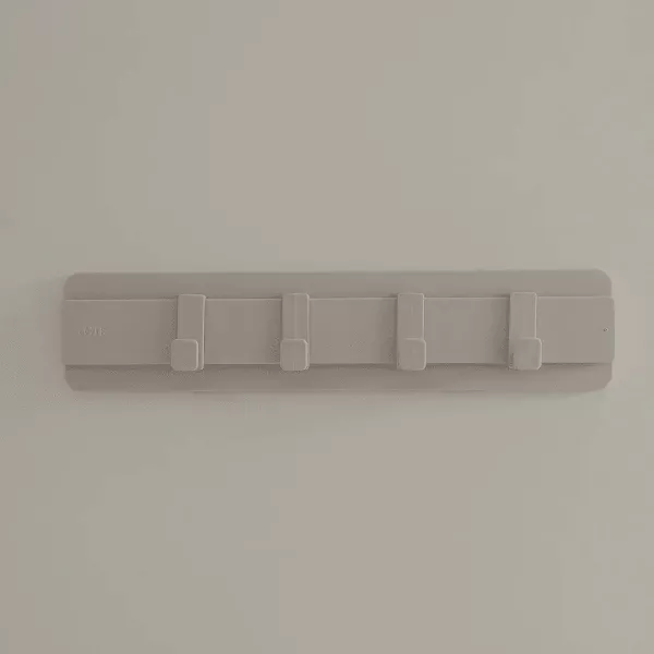 OU Wall Mounted Hook Rack, Multipurpose Self Adhesive Rack w/ 4 Adjustable Sliding Hooks, Laundry & Kitchen Organization