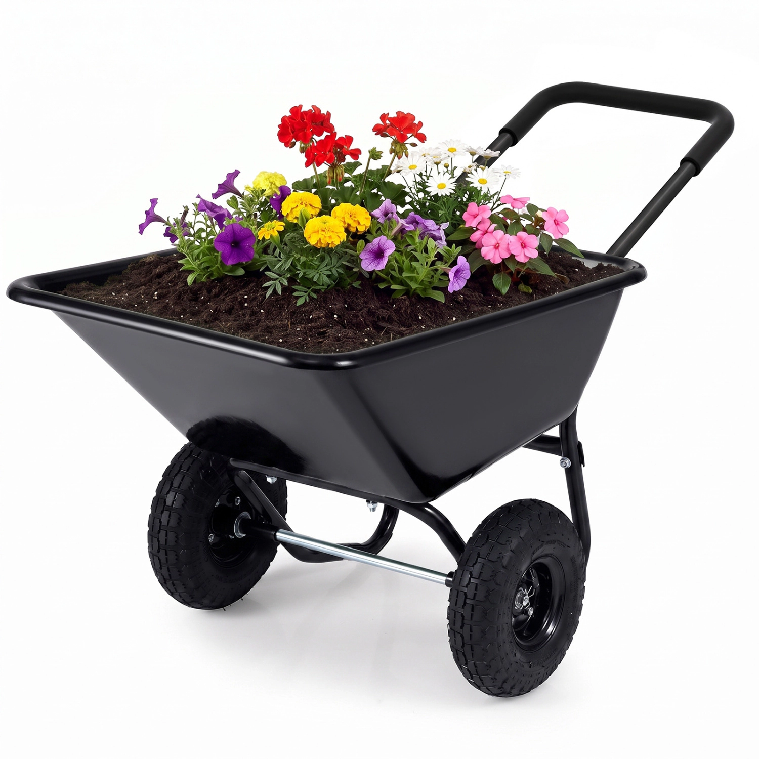 LJG Dual-Wheel Wheelbarrow Garden Utility Cart with Pneumatic Tires