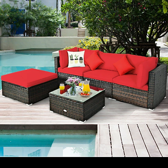 Hivvago 5 Pieces Outdoor Patio Rattan Furniture Set Sectional Conversation With Cushions