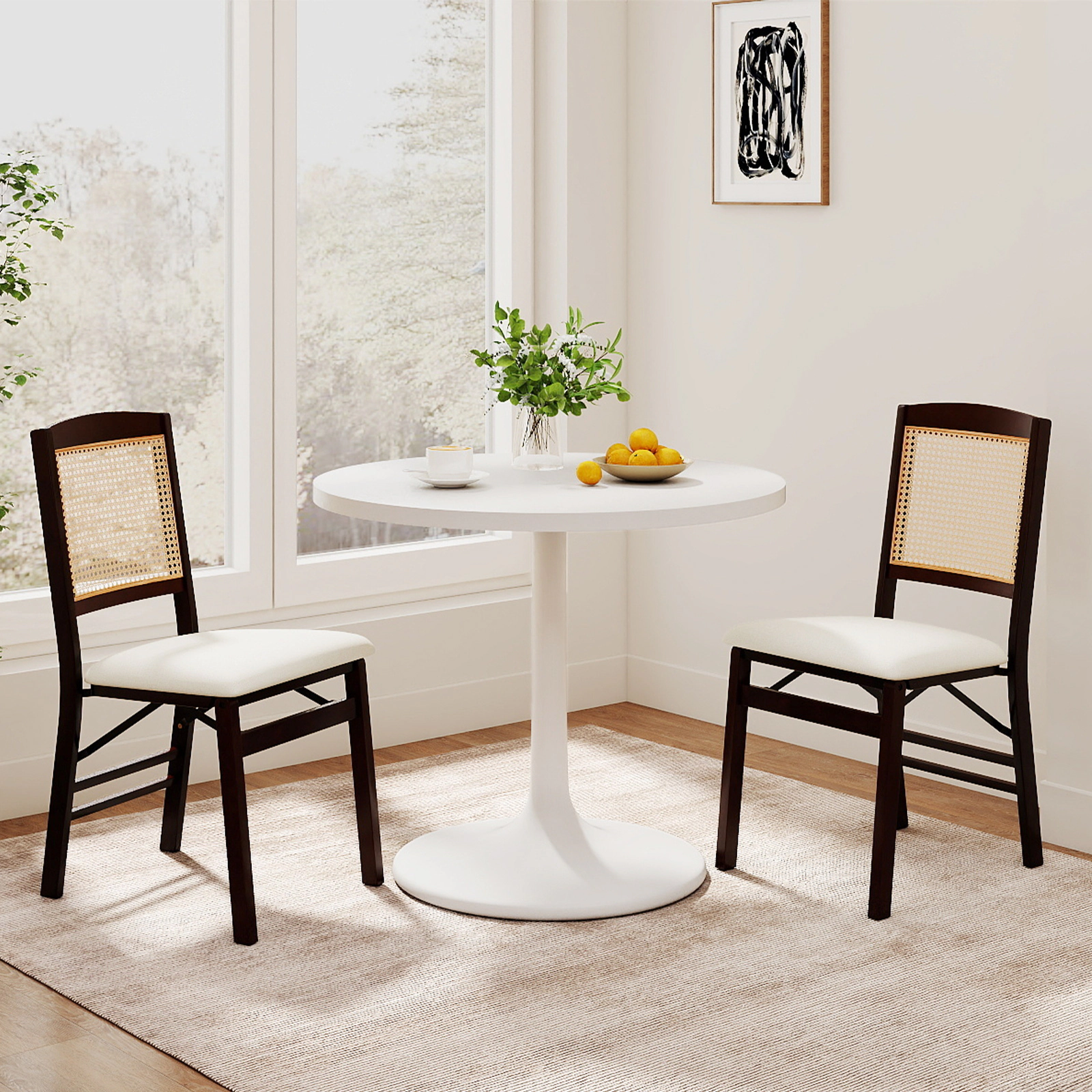 LJG Folding Dining Chairs Set of Rubber Wood with Linen Padded Seat