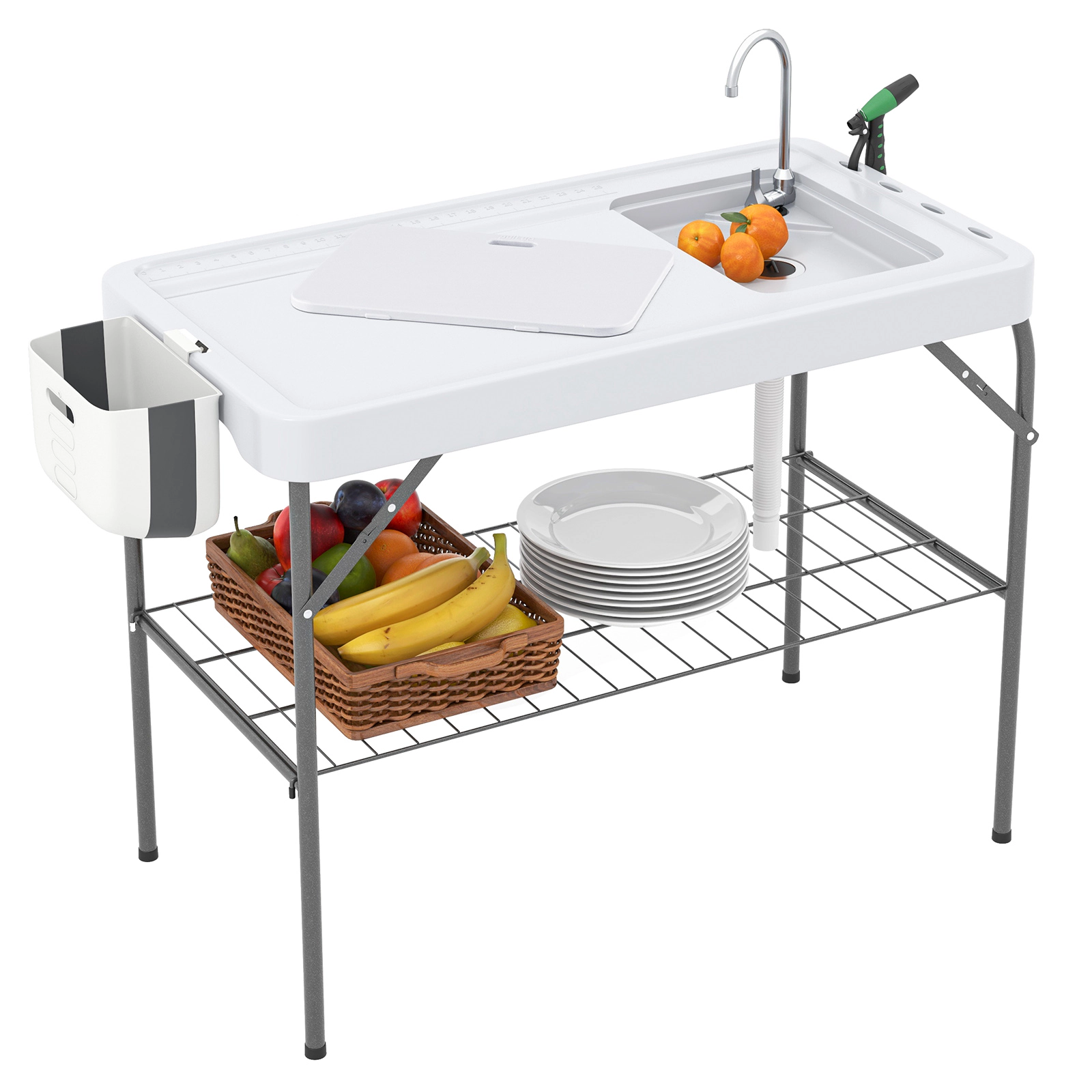 LJG 2 in 1 Folding Fish Cleaning Table with Sink and Faucet for Patio BBQ