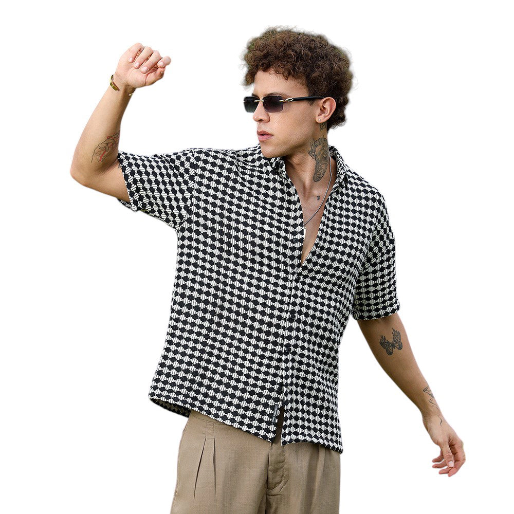 Lozenge-Striped Oversized Shirt
