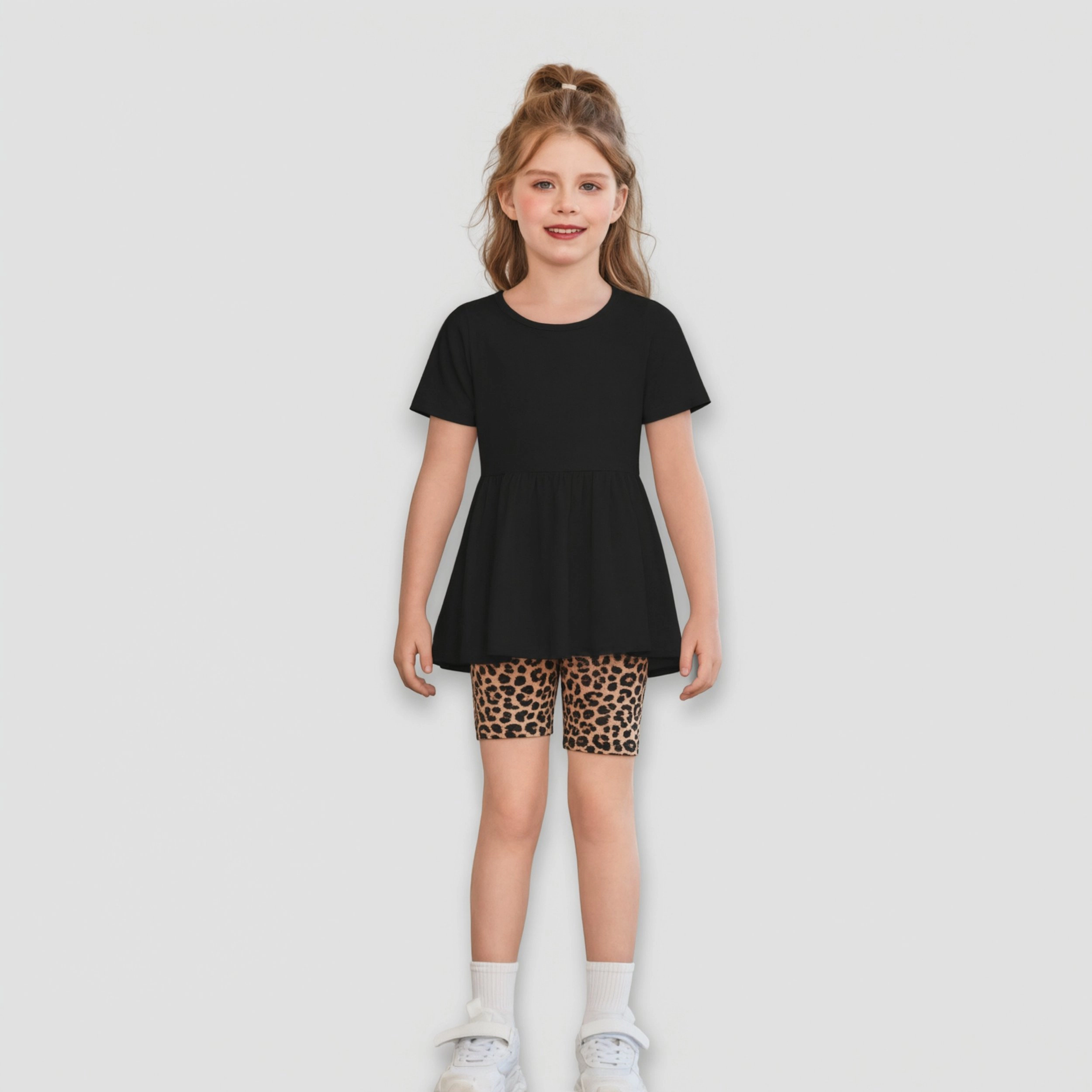 Arshiner Girls Summer Outfits Short Sleeve Ruffle Hem Top And Biker Shorts Set Girl Clothes