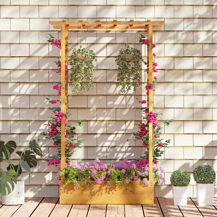 Hivvago 70 Inch Wooden Raised Garden Bed with Lattice Trellis