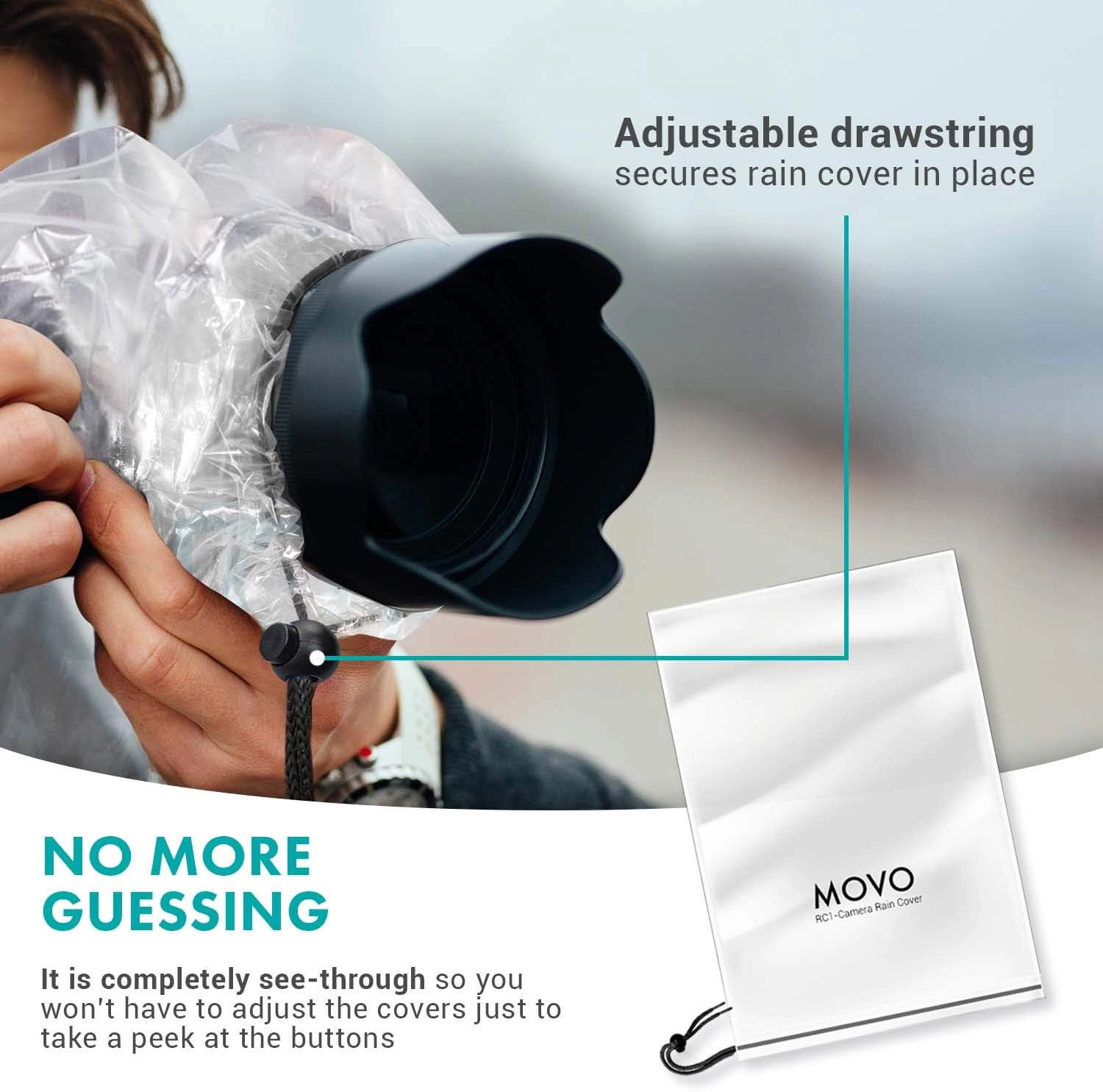 Movo (5 Pack) RC1 Clear Rain Cover for DSLR Camera Lens up to 18 Long