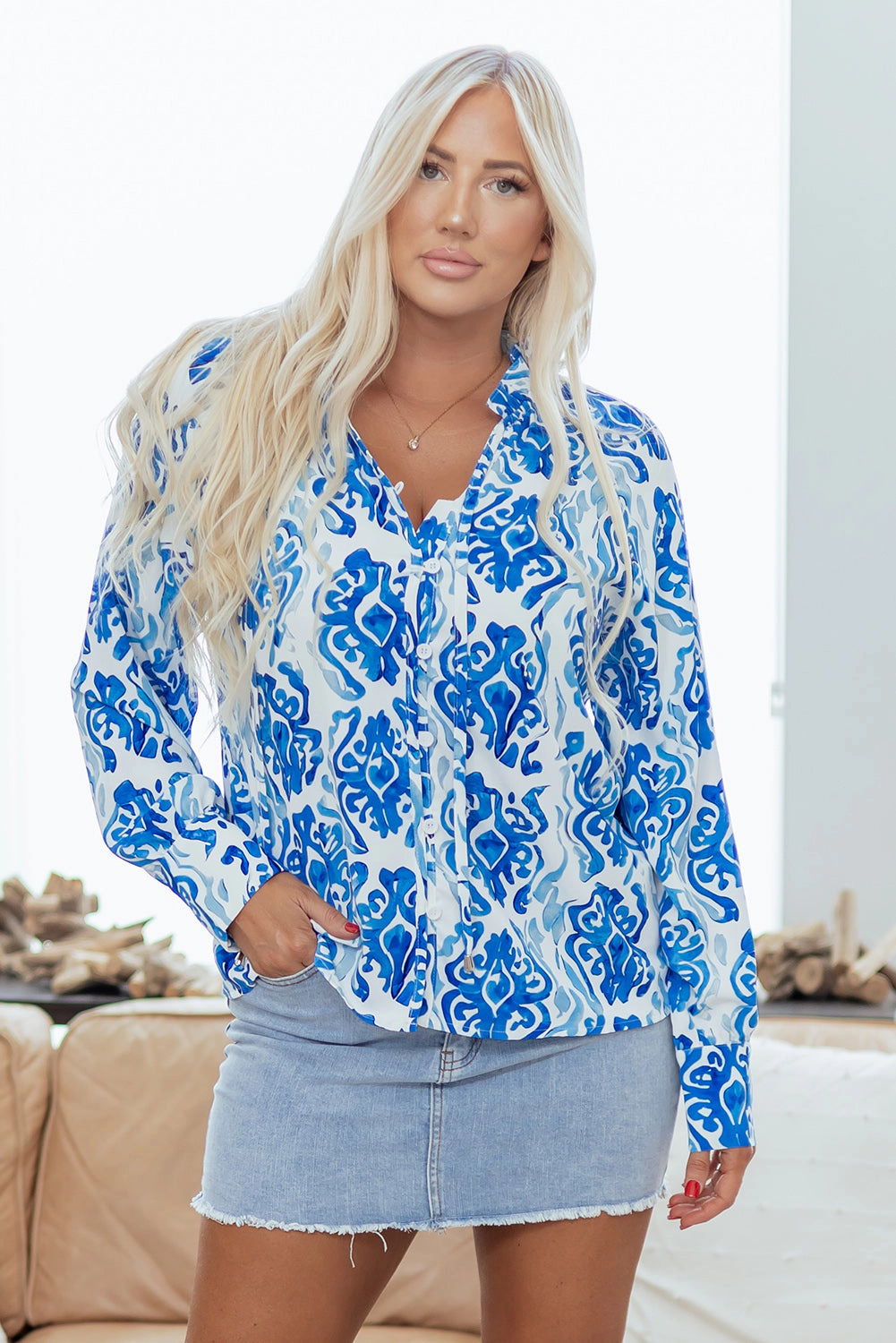 Threaded Pear Women's Serena Front Puff Sleeve Shirt